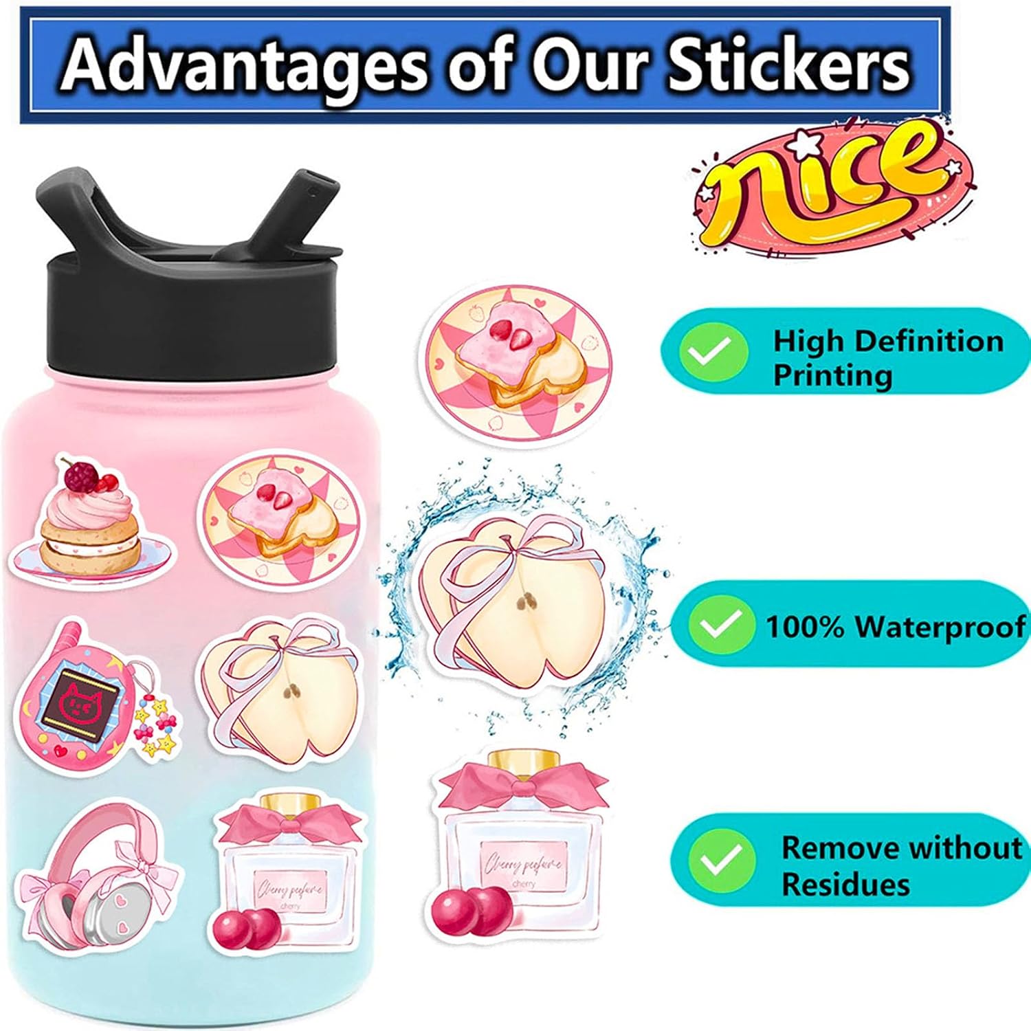 DothRayan 100PCS Coquette Pink Aesthetic Pack Stickers, Cute Bow Tie Girls Pink Sticker for Water Bottles,Laptop,Scrapbook Vinyl Waterproof Aesthetic Decals image 2