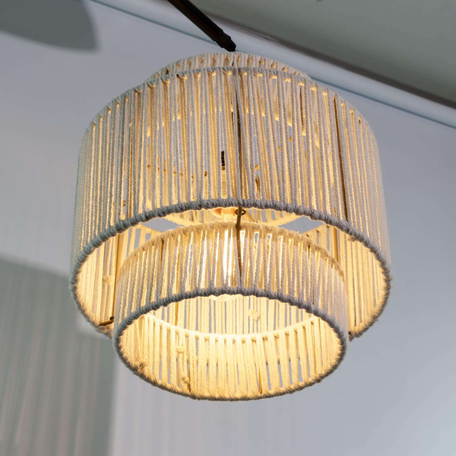 Osasy Gold8beige-Boho 3-Tier 3-Tier Drum Lamp Shade Pendant Light Shades,Woven Lamps Shades,Hollow-Carved Design Replacement Lampshades Floor Lamps Chandelier Pendant Light