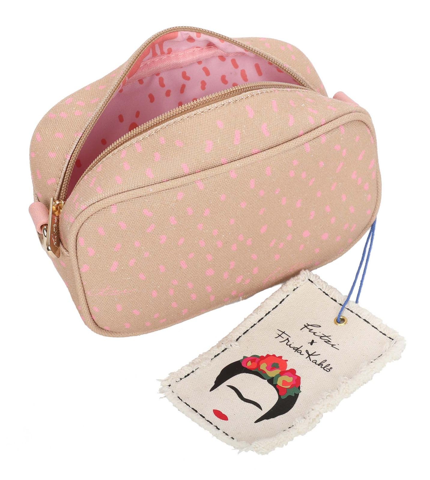 Fritzi x Frida Kahlo Easy Go Canvas Crossbody Bag Damen Umhängetasche Handtasche Freizeit Alltag Festival Reißverschluss Canvas 12 x 19.5 x 7.5 cm – Violett, Gelb, Lila, Orange, Grün, Pink, Blau