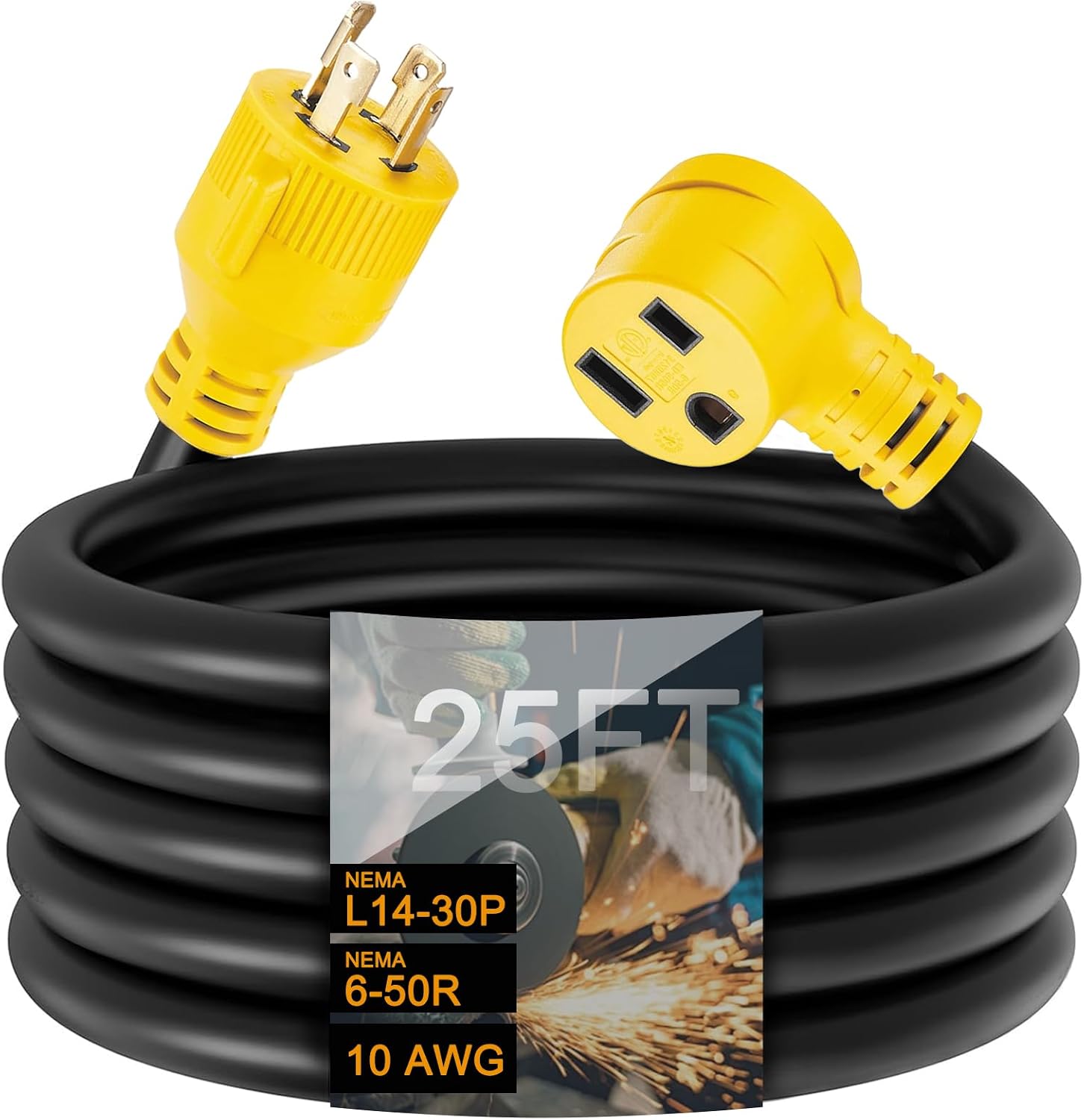 NEMA L14-30P to 6-50R Welder Adapter Cord 1.5 FT, 4 Prong 30 Amp Twist-Lock Generator Male to 3 Prong 50 Amp Welder Female Cord, 10 AWG, Heavy Duty, ETL Listed