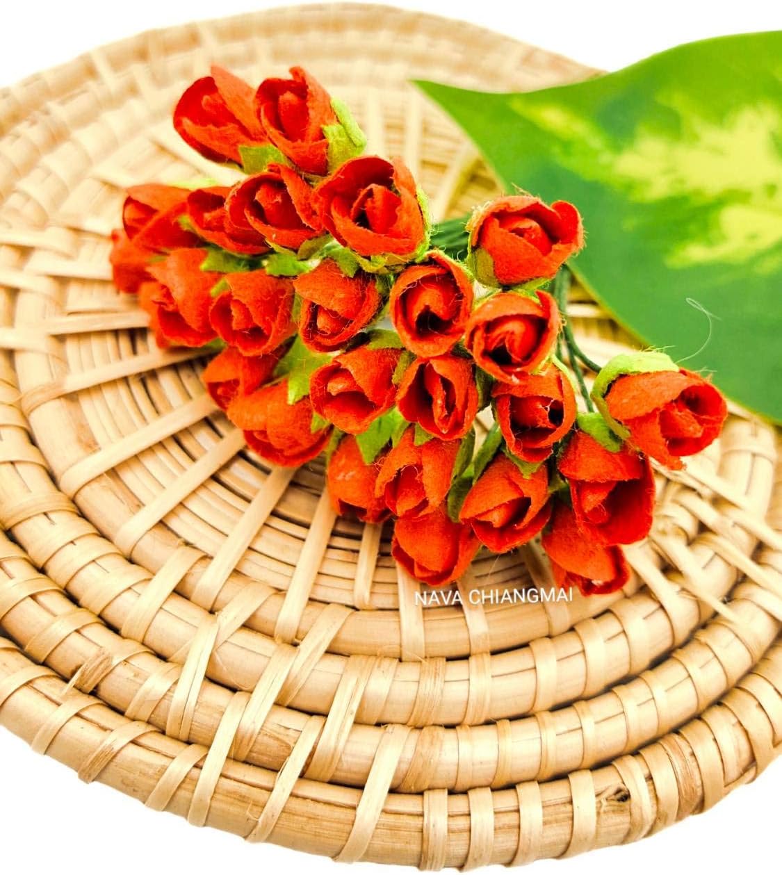 NAVA CHIANGMAI FLOWERSMini Rose Bud Mulberry Flower Paper, Wedding Flowers, Wedding Decoration Artificial Flowers Crafts,Mulberry Flowers, Paper Rose Buds, DIY Bouquet, Scrapbook (Orange)