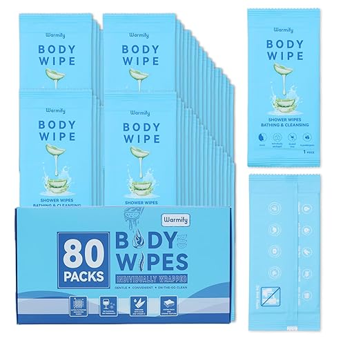 80 Pcs Body Wipes Individually Wrapped (9.29" x 8"), Large Shower Wipes for Adults Bathing No Rinse, Portable Personal Cleansing for Gym, Camping, Hiking, Backpacking,Bulk Homeless Supplies - 80 Pack-Home Use
