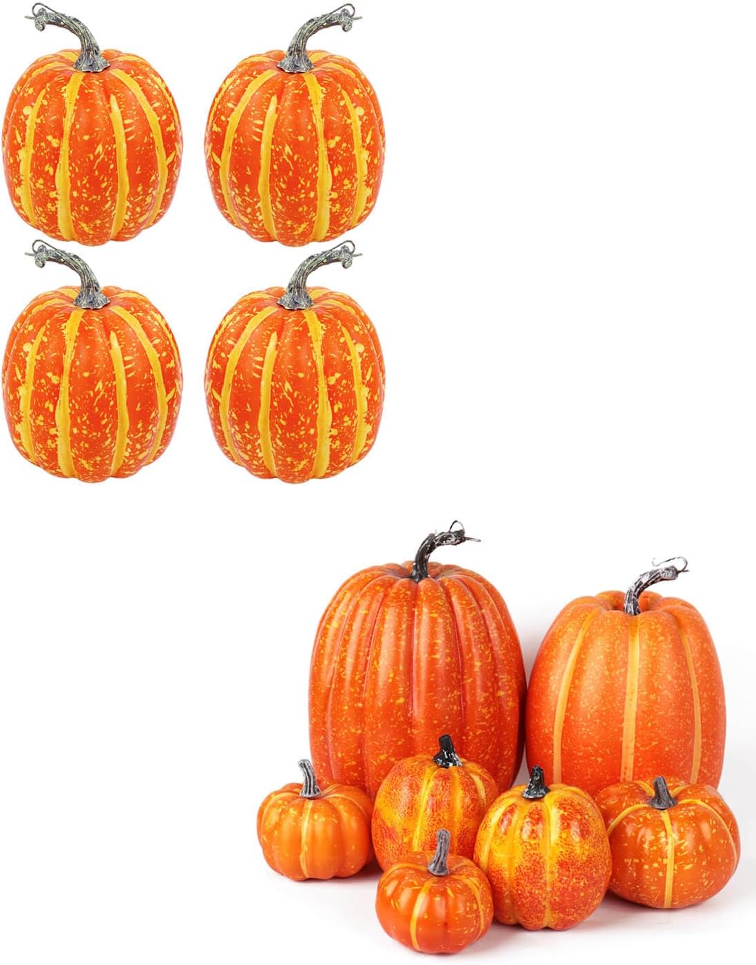 vensovo 4 Pcs 6 Inch Mid Orange Pumpkins for Decorating, 7 Pcs Assorted Small and Large Foam Pumpkins for Fall Décor, Artificial Orange Pumpkin for Halloween, Thanksgiving, Wedding Party