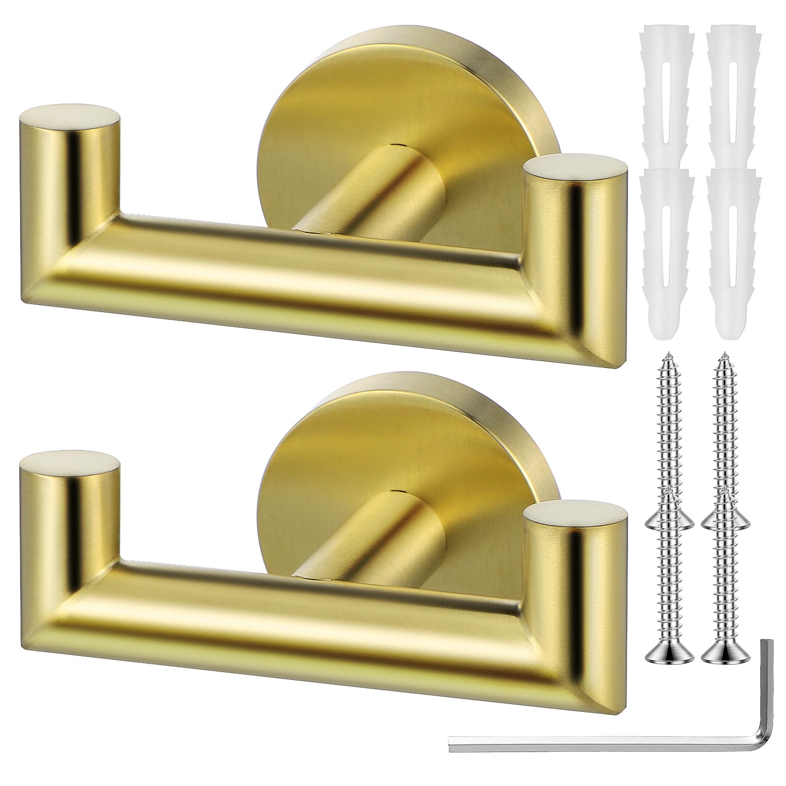 Cabilock 2pcs Heavy Duty Stainless Steel Wall Hooks Dual Coat Hanger for Bathroom Kitchen Entryway Versatile Towel Hat Purse Holders Sleek Design for Home Organization