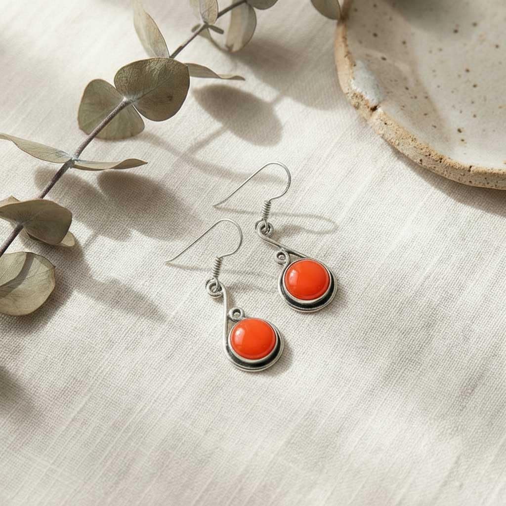 Handmade 925 Sterling Silver Overlay Drop Dangle Earring Natural Gemstone Carnelian, Crystal, Moonstone, Turquoise Round Boho Jewelry For Women