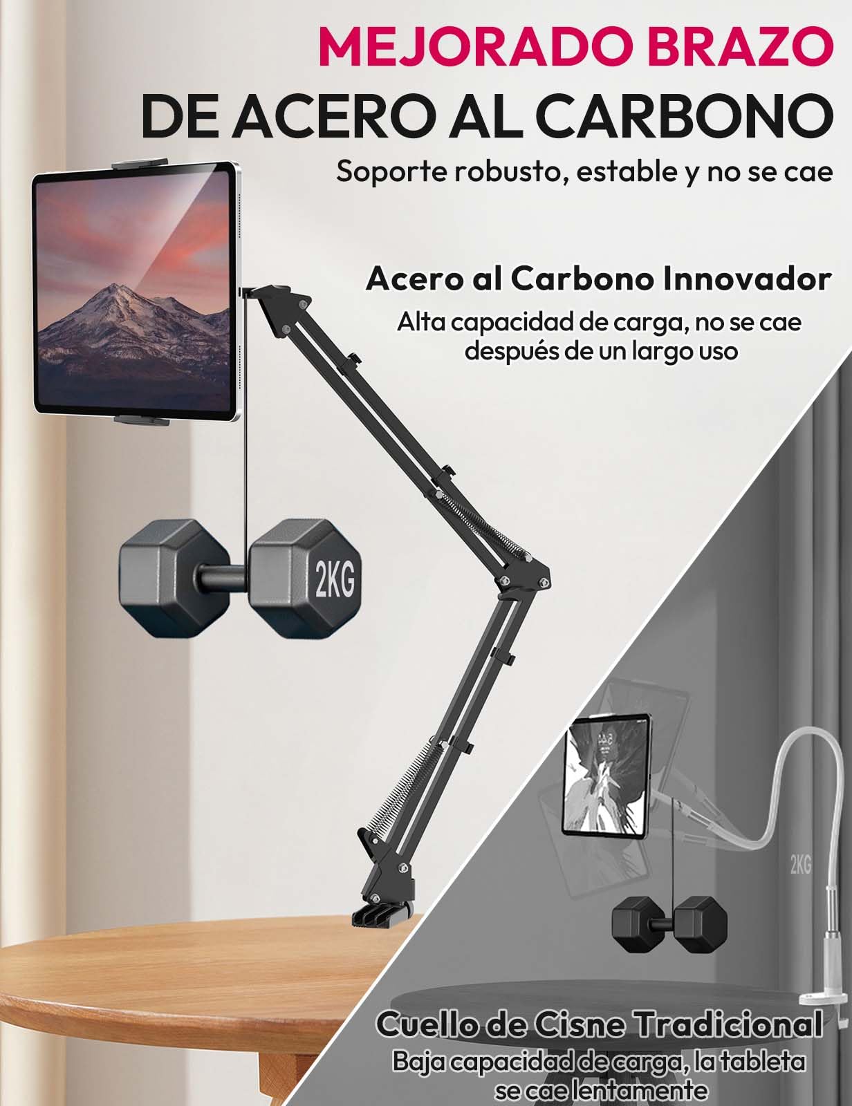 ULANZI Soporte Tablet Cama, 360° Giratorio, Aluminio para iPad 2021 Pro 9.7, 10.5, 12.9, Air Mini 3, 4, 5, Samsung Tab y Huawei MediaPad