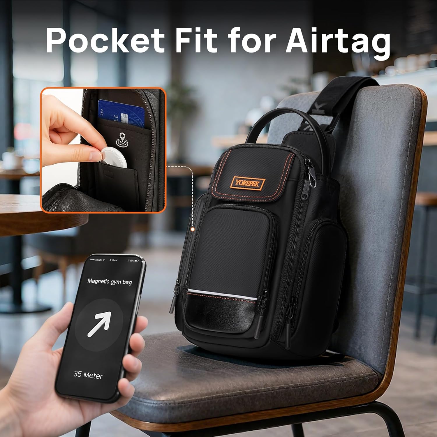 YOREPEK Insulated Magnetic Gym Bag, Small Gym Bag with Phone & Pouch for Air Tag, Crossbody Water-Resistant Bottle Carrier with Adjustable Strap for Work, Gym, Sports - Image 4