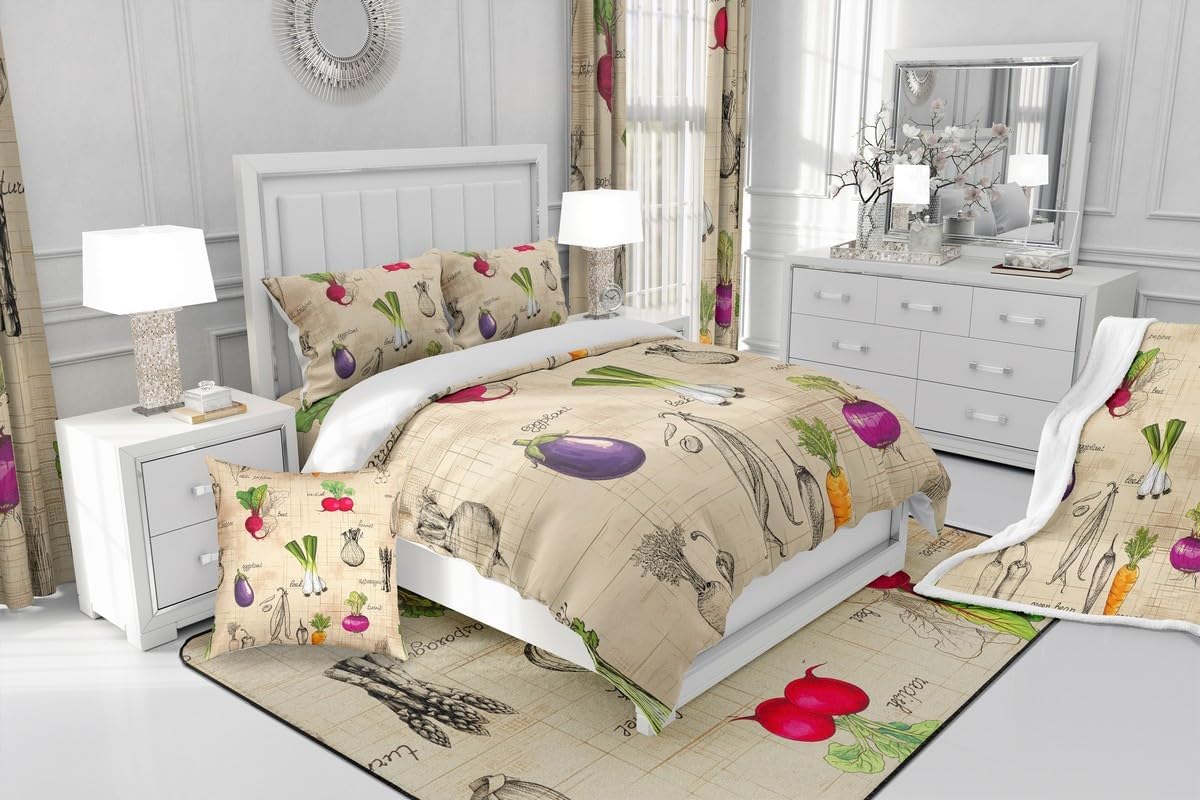 Feelyou Vegetables Fleece Throw Blanket Radish Eggplant Print Sherpa Blanket for Sofa Couch Food Theme Plush Fresh Vegetable Pattern Warm Fuzzy Room Decor 50"x60"