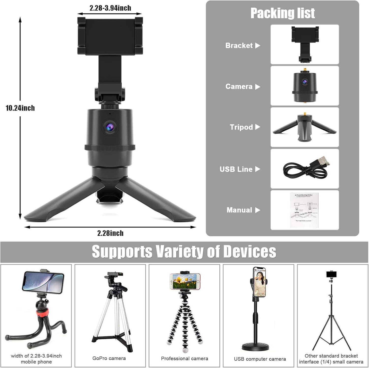 Buy 1 get 1 🔥 Fast Auto Tracking Tripod, NO APP Required, 355° Rotation Smart Selfie Stick Shooting Holder Camera Mount for iPhone or Android