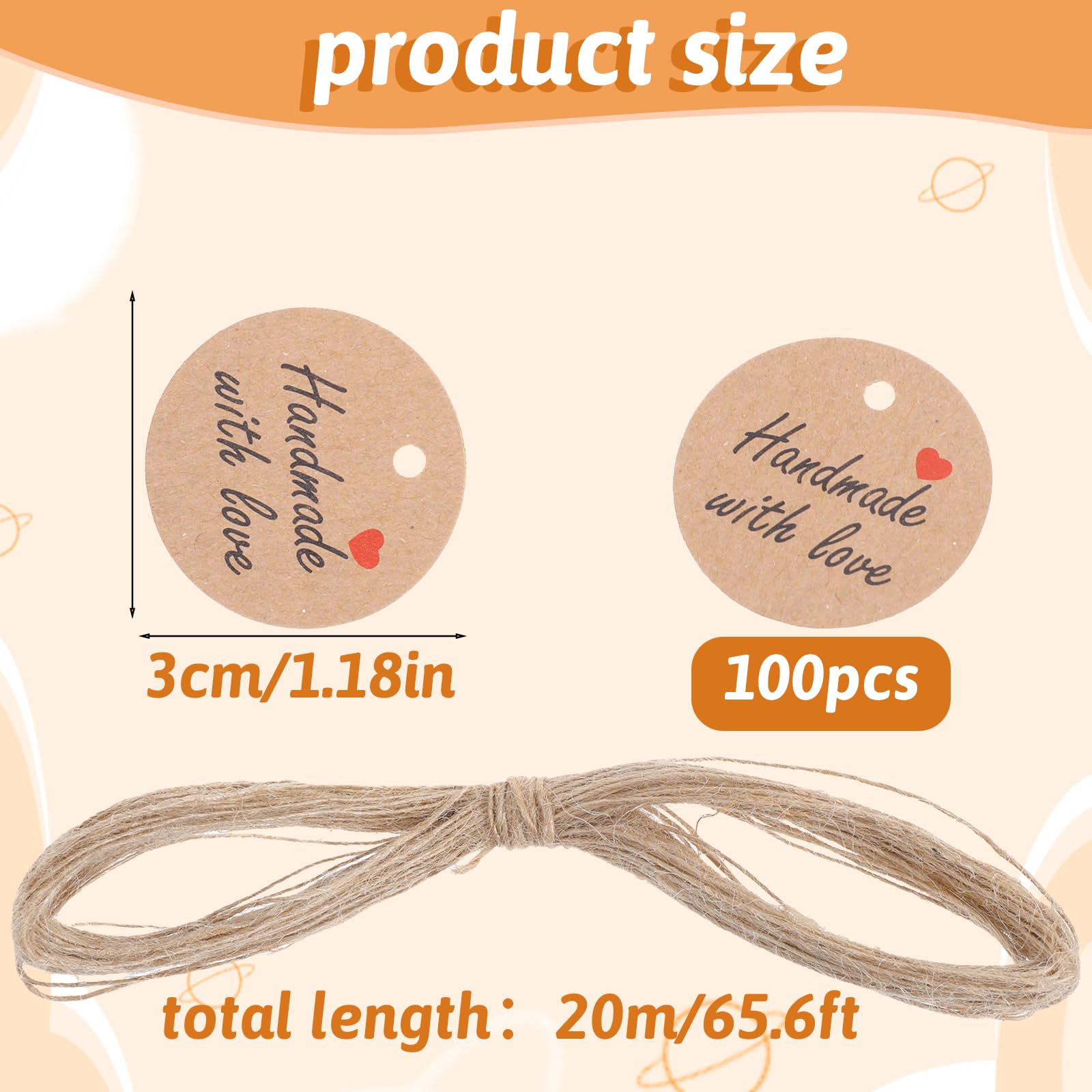 100 Etichette Regalo In Carta Kraft Rotonde 3 Cm Con 20 M Spago Iuta, Fai Da Te Per Bomboniere Matrimonio E Natale