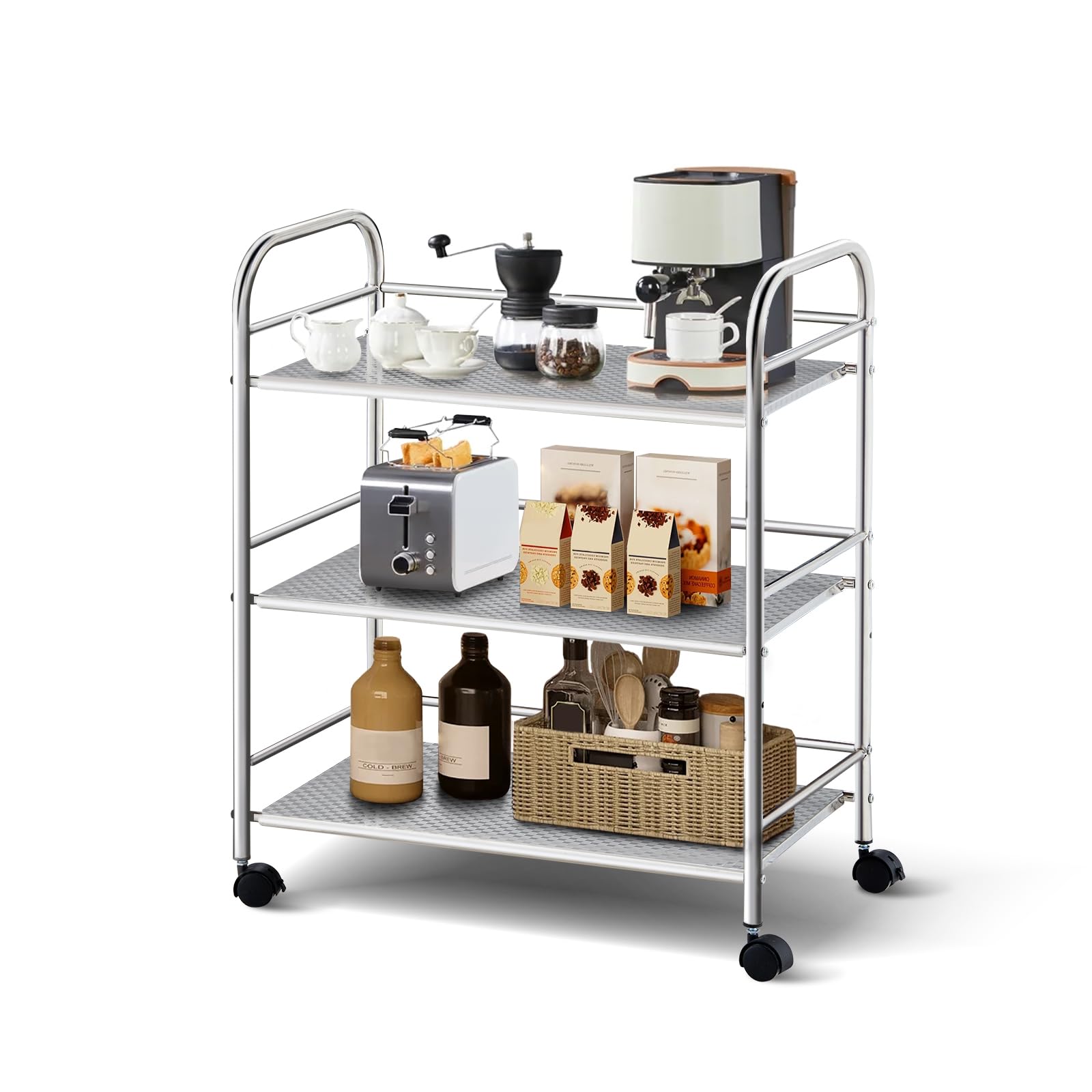 TUKAILAi 3 Tier Stainless Steel Kitchen Utility Cart, 350x600x750 MM, Catering Serving Trolley with Locking Wheels and Handle, for Professional Restaurant & Home Kitchen