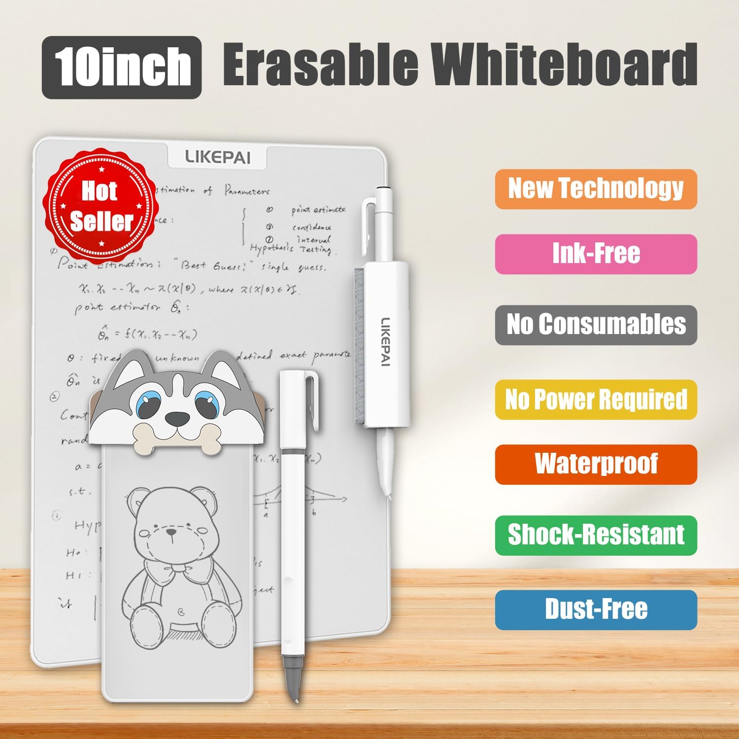 Dog Cartoon Parent-Child Magic Whiteboard Set 10+5.5 Inch, New Tech Erasable Doodle Board Replace LCD Tablet, Dual-Size Gift for Family Office Interactive Drawing