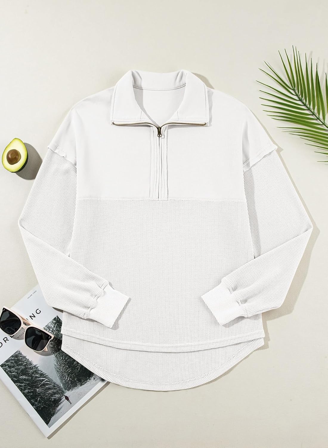 SHEWIN Womens Fall Sweatshirt Casual Waffle Knit Half Zip Pullover Loose Long Sleeve Tops - Image 6