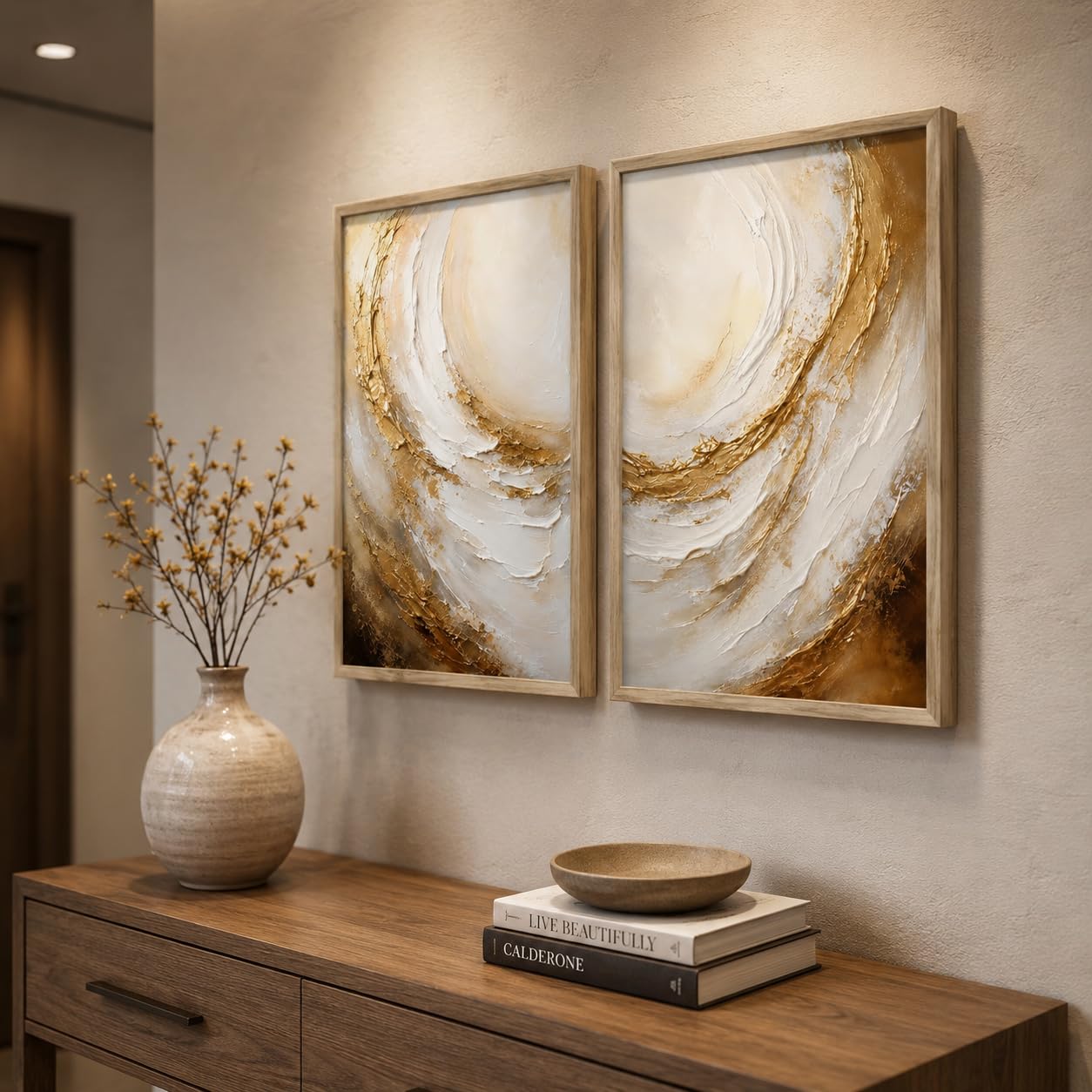 Livin'luxe Set of 2 Golden Abstract Swirl Wall Photo with Frame for Living Room Bedroom Hall Office Decor, Premium Wooden Synthetic Frame Luxury Artwork Gift-image-27