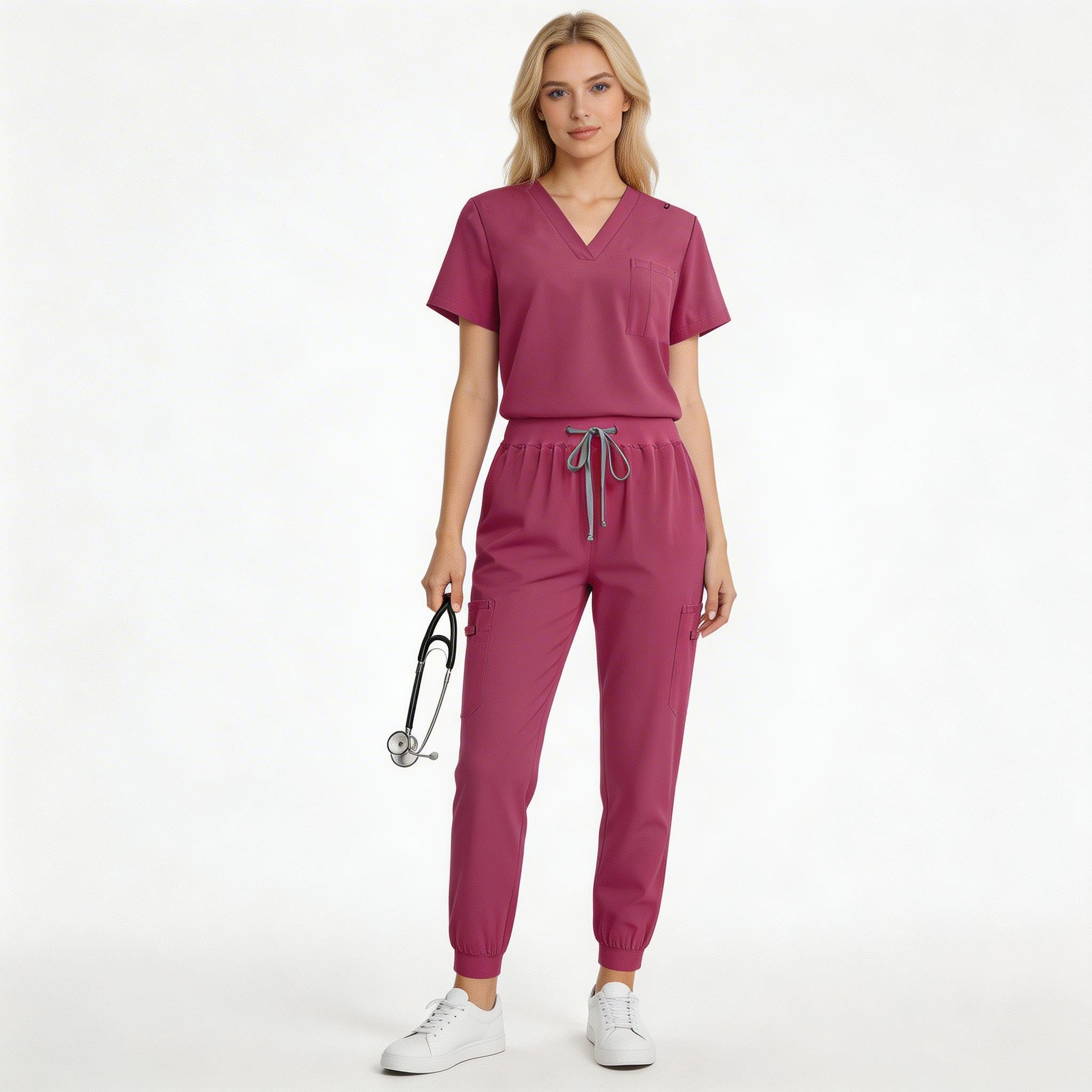 Maizoon Uniformes Conjunto Médico Unisex Top y Pantalón de Poliéster de Manga Corta y Escote en V con 3 Bolsillos