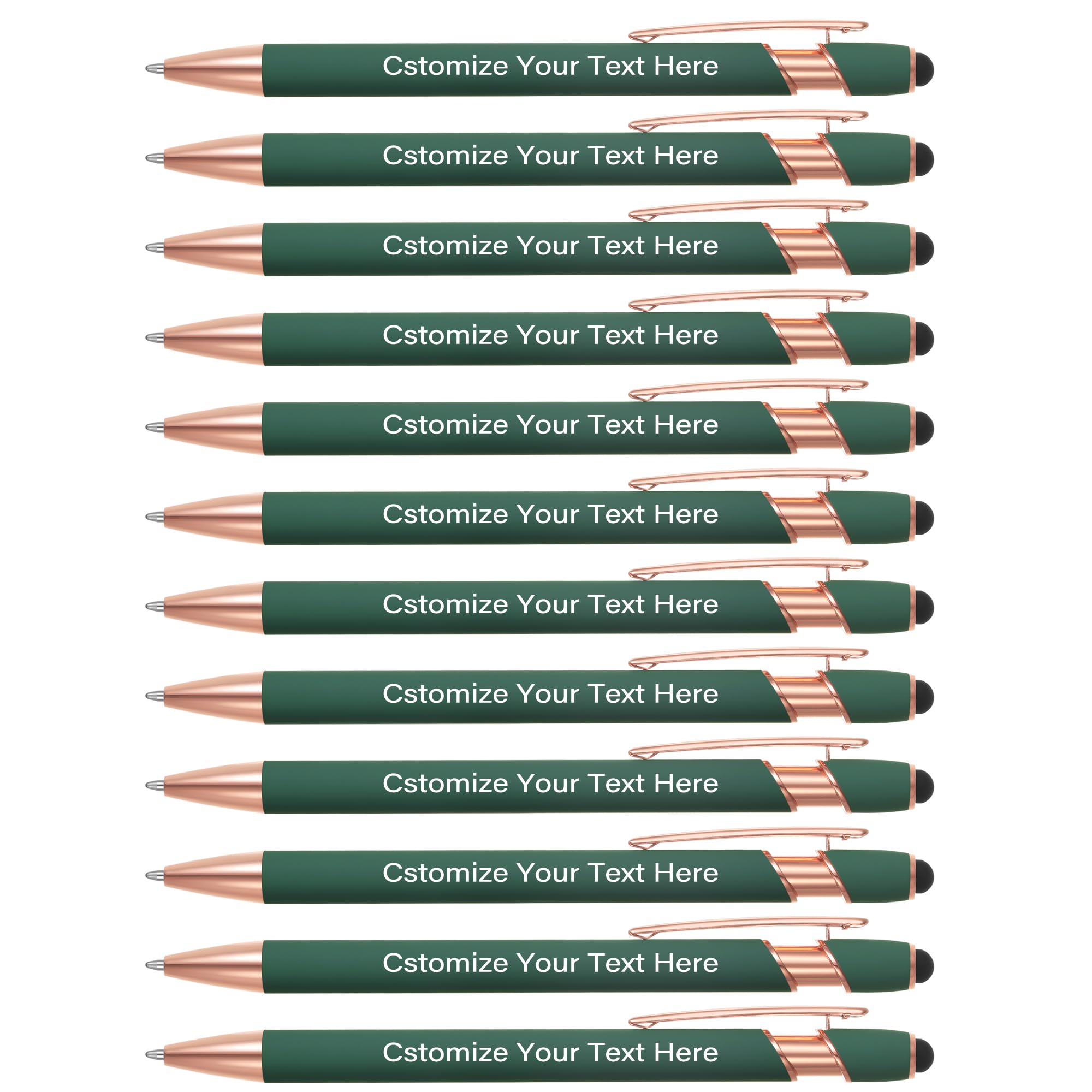 Kingluu 12 Pcs Personalized Ballpoint Pens with Stylus Tip,Free Engraving Black Ink Customized Pen with Your Name Logo Message Text,Custom pens for