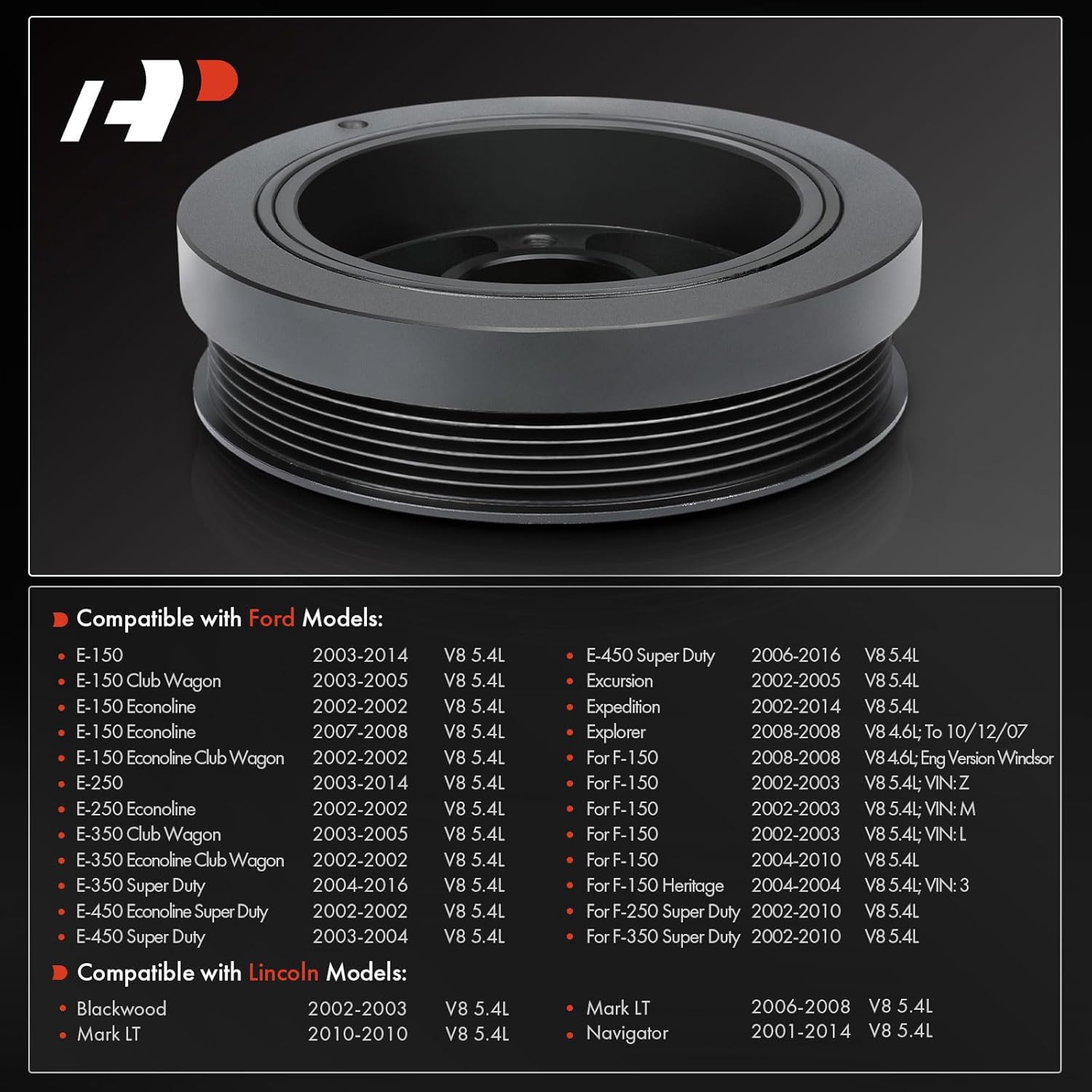 A-Premium Engine Harmonic Balancer Crankshaft Pulley Compatible with Ford F-150, F-150 Heritage, F-250/F-350 Super Duty, Explorer, Expedition, E-150, E-250, E-150 Club Wagon, E-150 Econoline & Lincoln