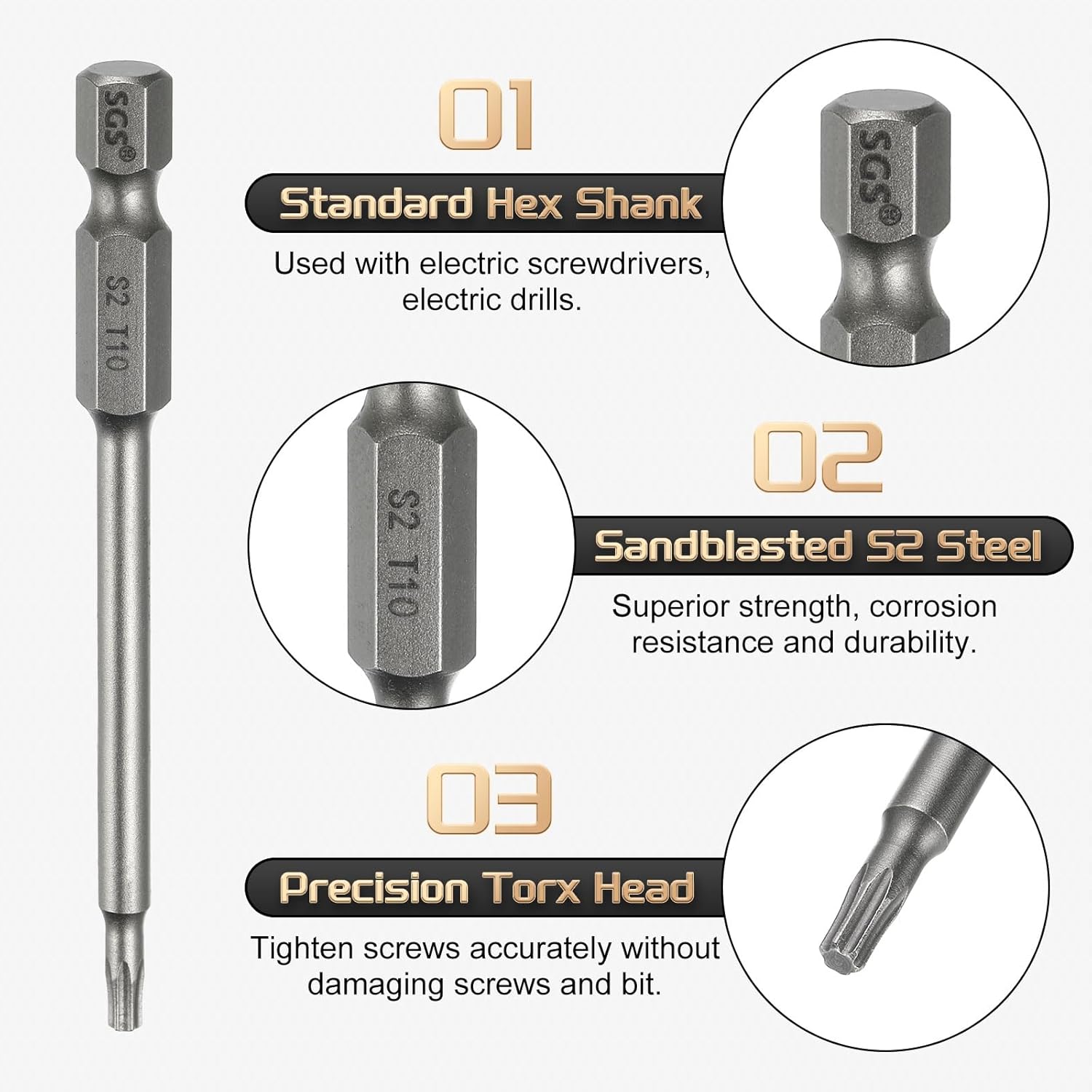 HARFINGTON T10 Torx Head Screwdriver Bit 1/4" Hex Shank 3" (75mm) Long Magnetic No Hole Tip Tamper Proof 6 Point Star Screw Driver Drill Bits S2 Steel Industrial Power Screwdrivers