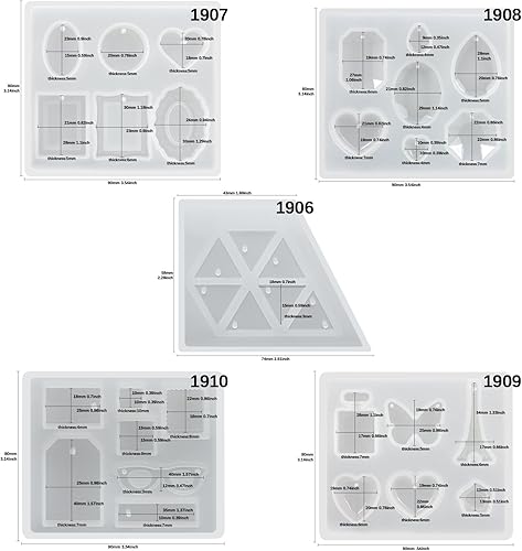 Miniatura 2 de Funshowcase Pieza de joyería Molde de silicona epoxi de resina para colgante, llavero, proyectos de manualidades, juego de 5 unidades