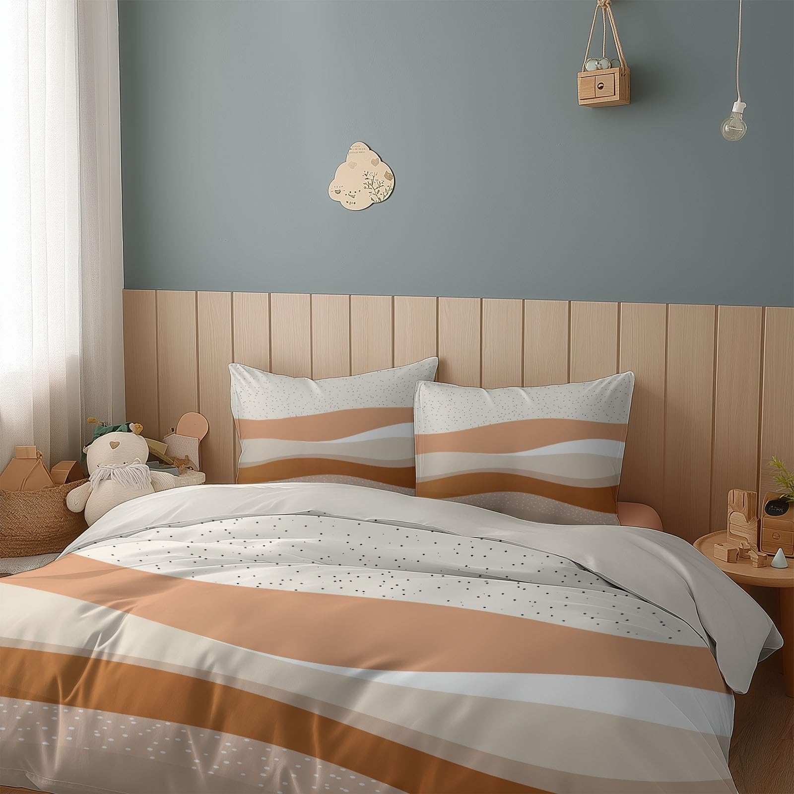 Komplet pościeli 90 x 190 cm abstrakcyjny krajobraz minimalistyczny boho poszwa na kołdrę z mikrofibry dla dzieci nastolatka dziewczyna, beżowa poszwa na kołdrę i 2 poszewki na poduszki 65x65 cm