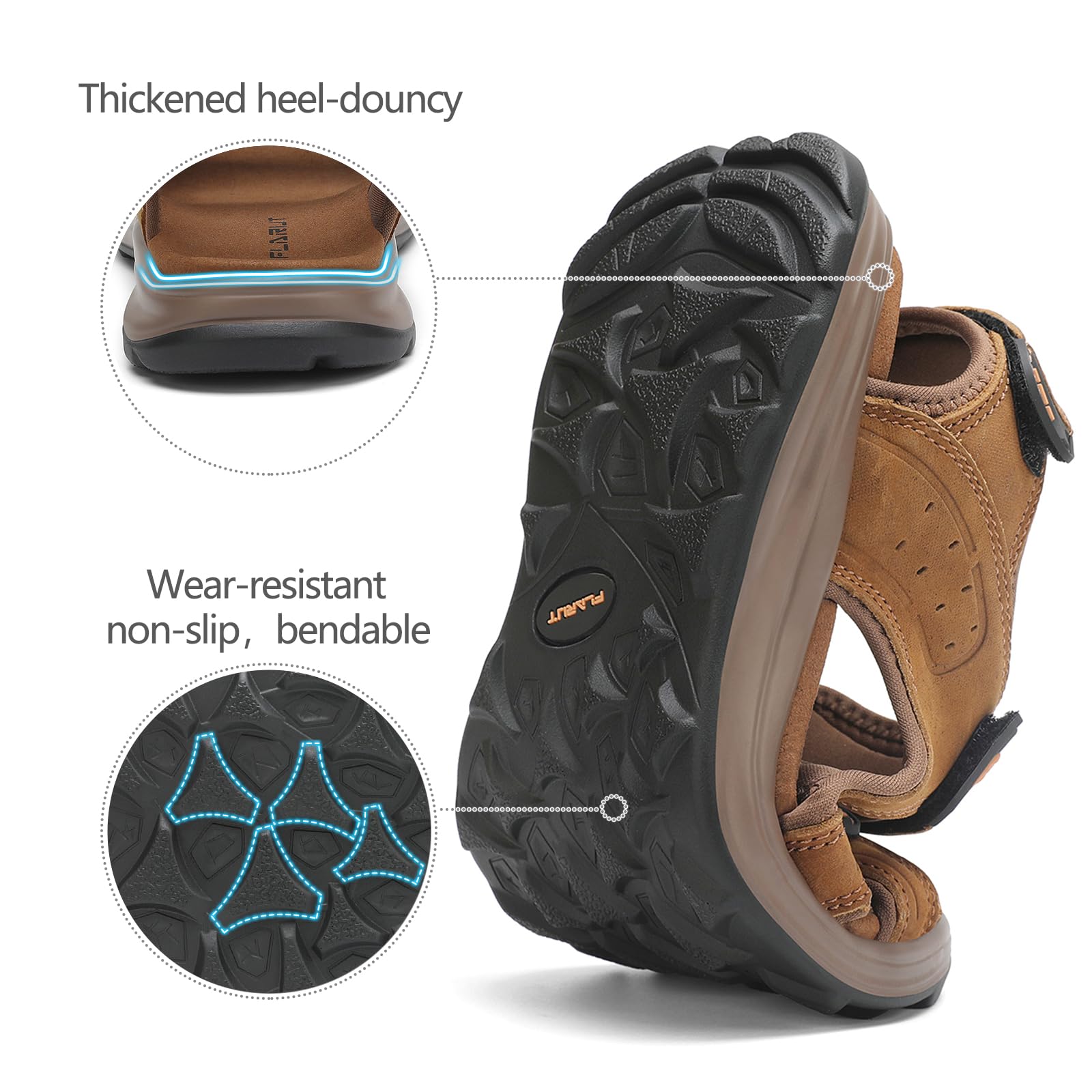 FLARUT Hommes Sandales d'été Chaussures de randonnée Trekking Outdoor Sport Cuir Plage Orteils Ouverts Sportives Décontractées