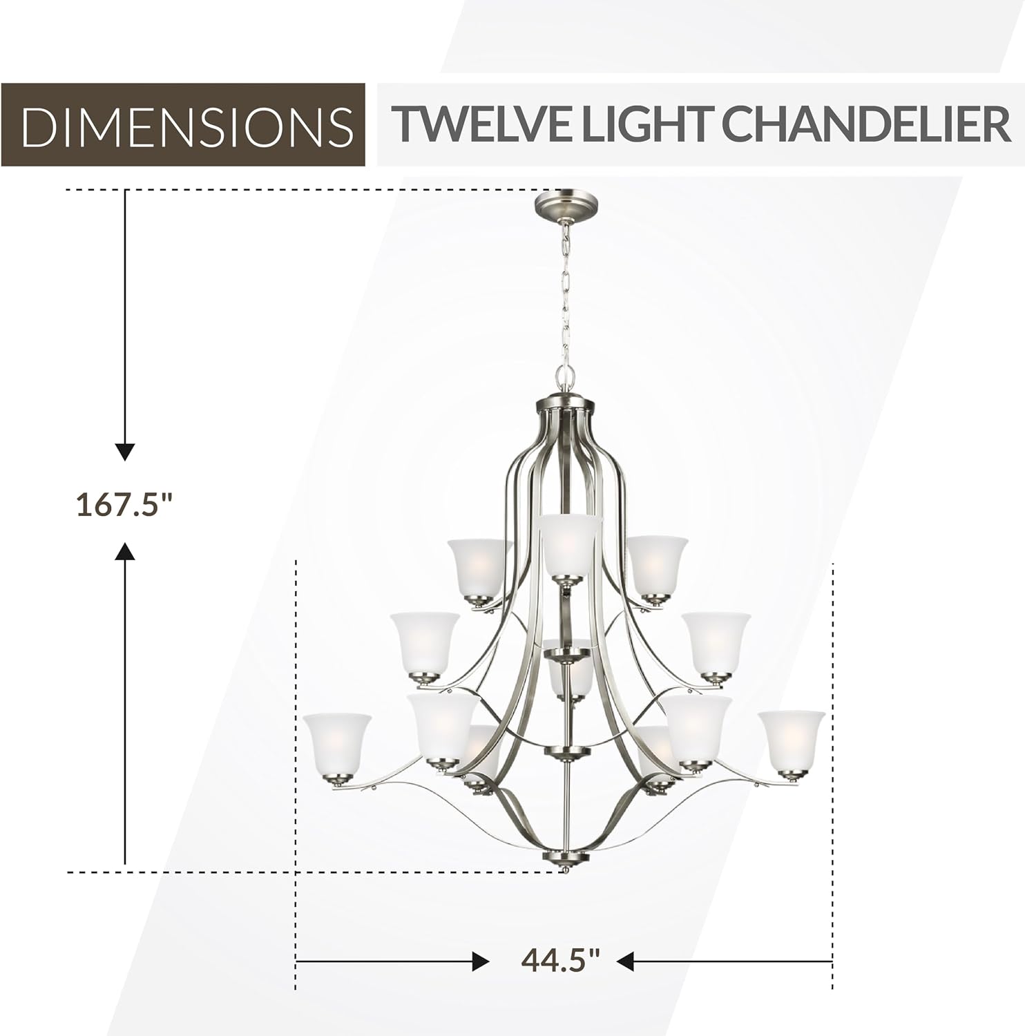 Generation Lighting 12-Light Emmons Traditional Chandelier Brushed Nickel 3139012-962, Modern Ceiling Light Fixture for Room Decor, Chandelier for Dining Room or Living Room Can Use LED Light Bulbs