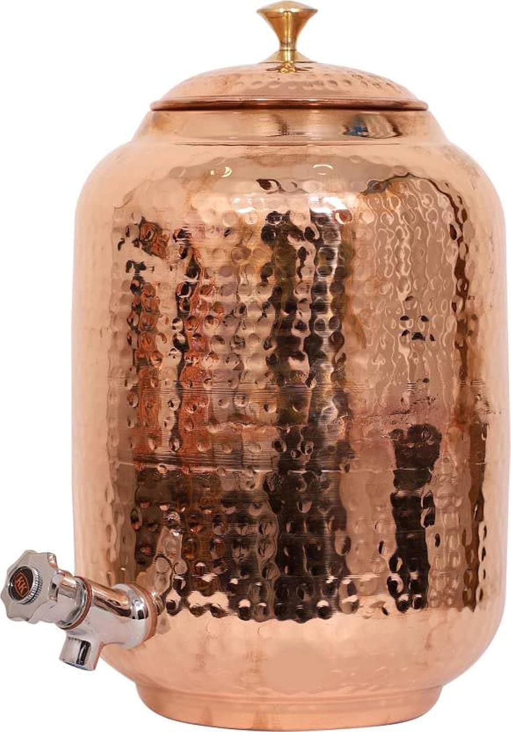 Miedziany dozownik wody, 8 l, młotkowana powierzchnia, ajurweda, leczenie zdrowotne, 2 szklanki, 1 butelka miedziana