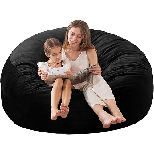 EDUJIN Bean Bag Chair, Memory Foam Bean Bag Chairs for Adults, Soft Velvet Cover, Stylish Beanbag Sofa for Living Room, Convenient Pocket & Pull-Handle Design - 3 Foot, Black