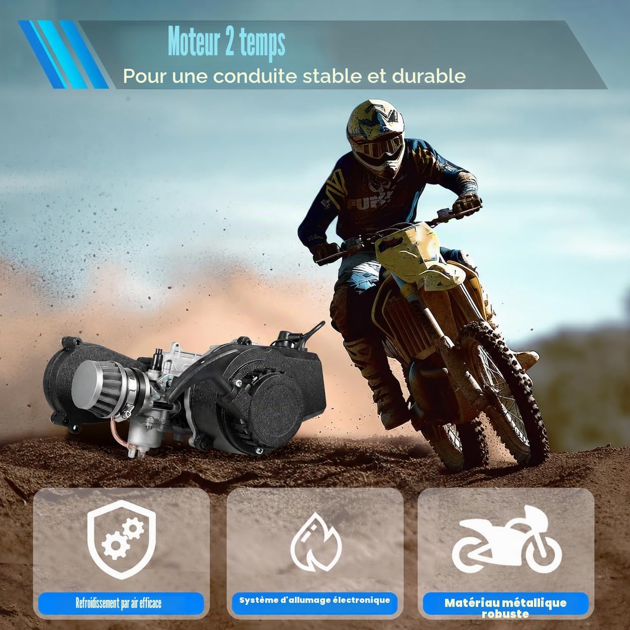 Moteur Pocket Bike 49cc avec carburateur - Moteur Quad 50cc 2 Temps, Mini moteur Cross ATV Dirt Bike - Démarrage par Câble - Cylindre Unique