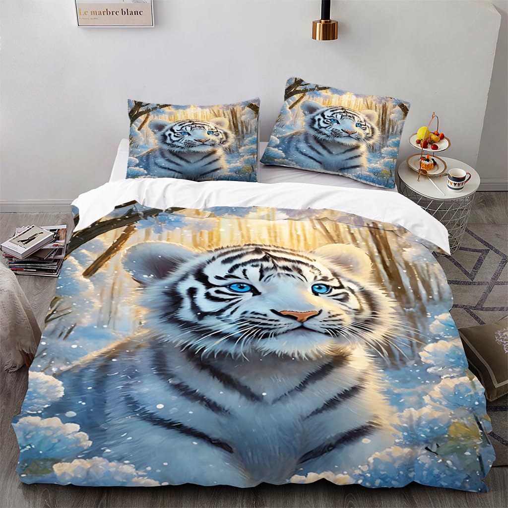 Housse de couette 220x240 tigre blanc pour transformer la décoration de chambre d'enfant