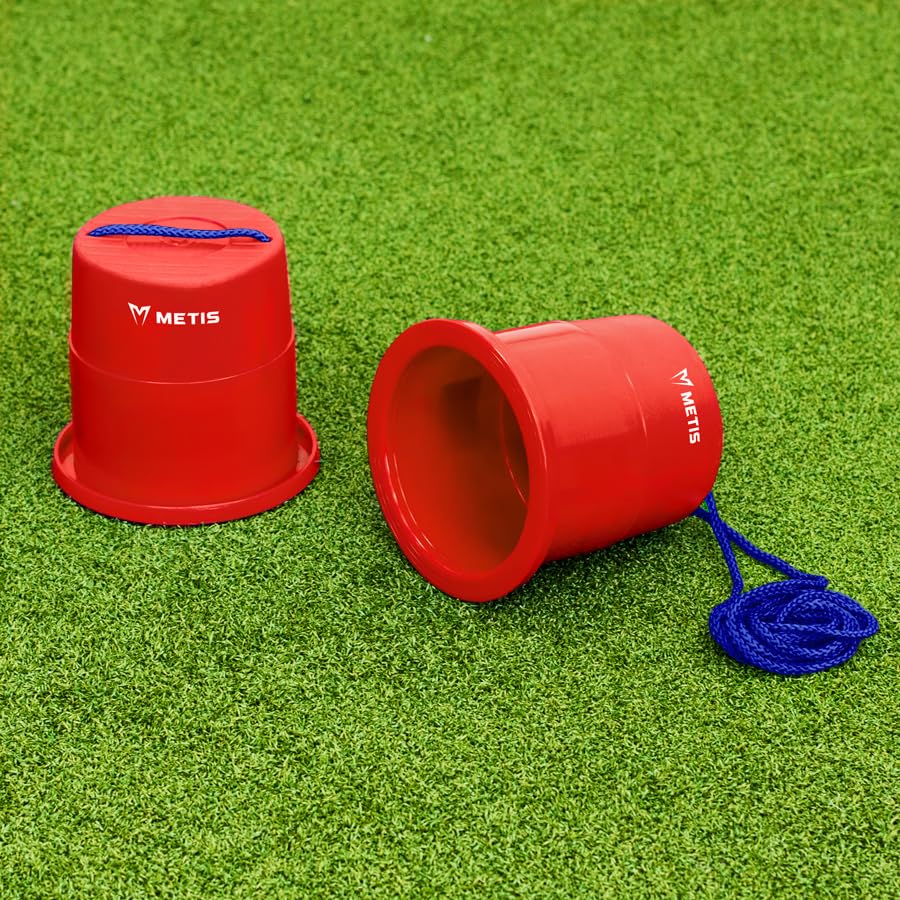 METIS Kids Bucket Stilts with Adjustable Cords, Pair, Red
