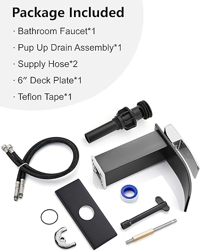 Miniatura 9 de Midanya Grifo de lavabo de baño en cascada, mango cromado pulido, negro mate, boquilla ancha, montaje en cubierta, grifo mezclador de lavabo de
