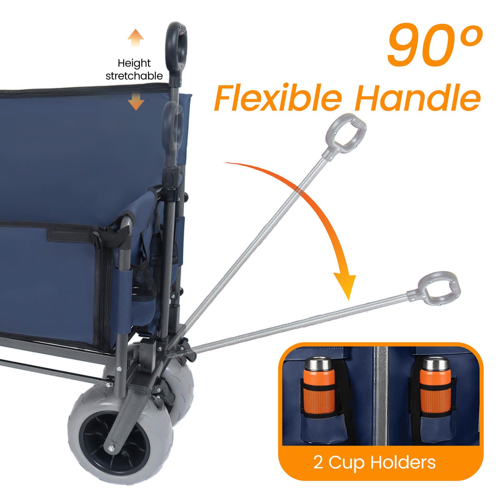 Carro utilitario plegable 3 en 1 resistente con toldo de 500 libras para camping, playa, jardín y pesca, ruedas AllTerrain, color azul para exteriores
