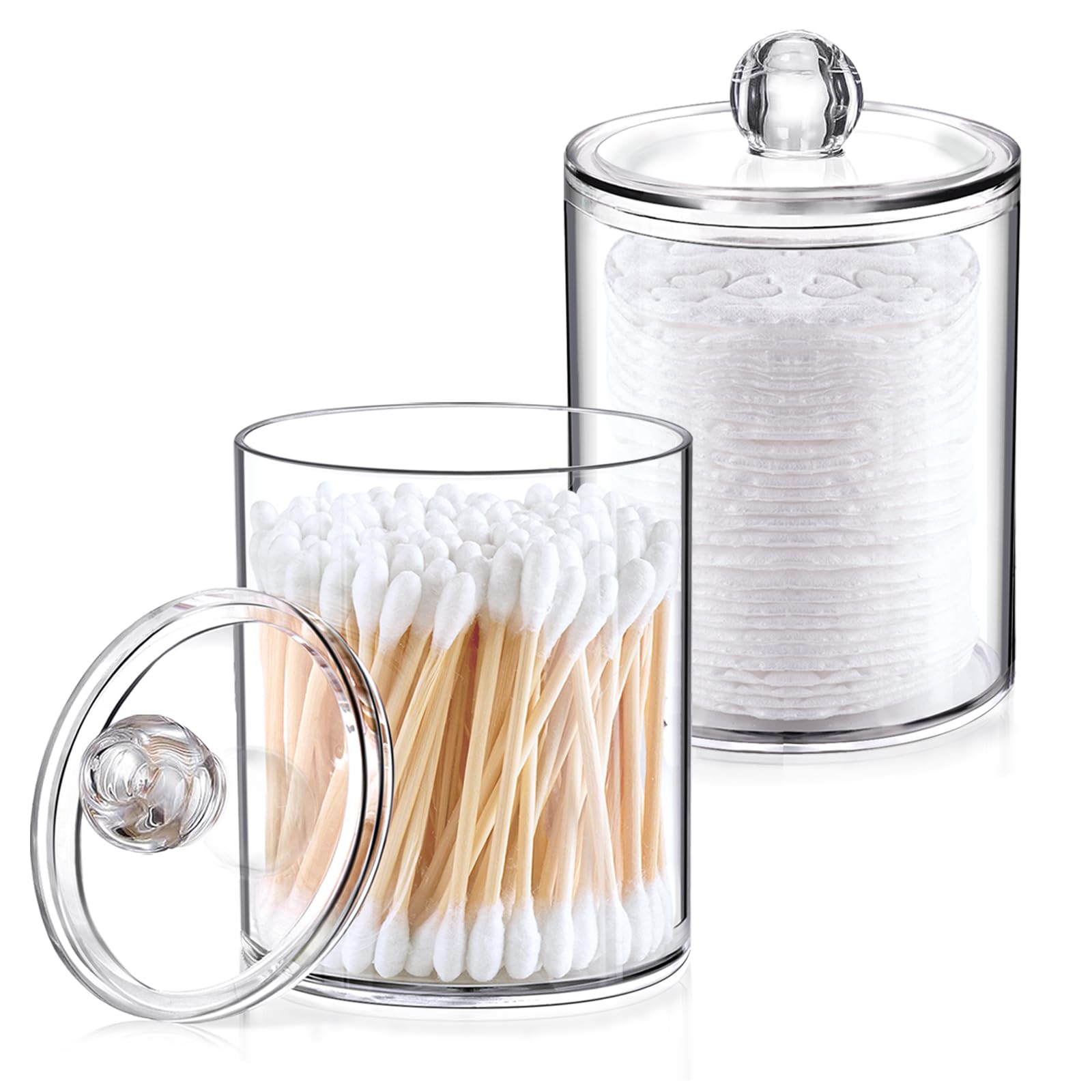 XIPENGKEJI 2 PACK Qtip Holder-10 oz, 12 oz, Qtip Holder Dispenser for Bathroom Canister Storage Organization, Vanity Makeup Organizer, for Cotton Swabs, Balls, Pads, Floss Picks(Clear)