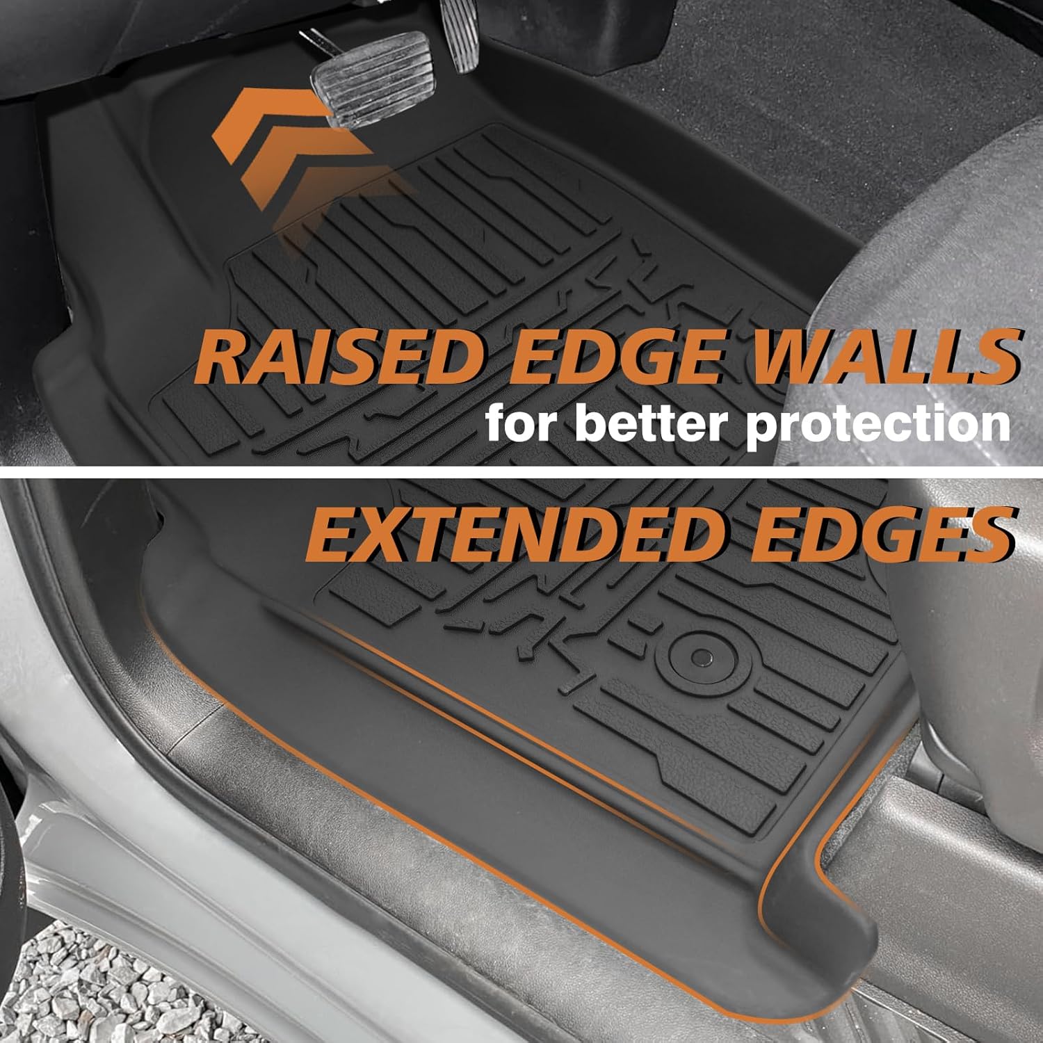 TripleAliners Floor Mats All Weather Compatible with 2019-2025 Chevy Silverado/GMC Sierra 1500 & 2020-2025 Silverado/Sierra 2500 HD/3500HD Crew Cab 1st & 2nd Row, Rear with Factory Carpeted Storage