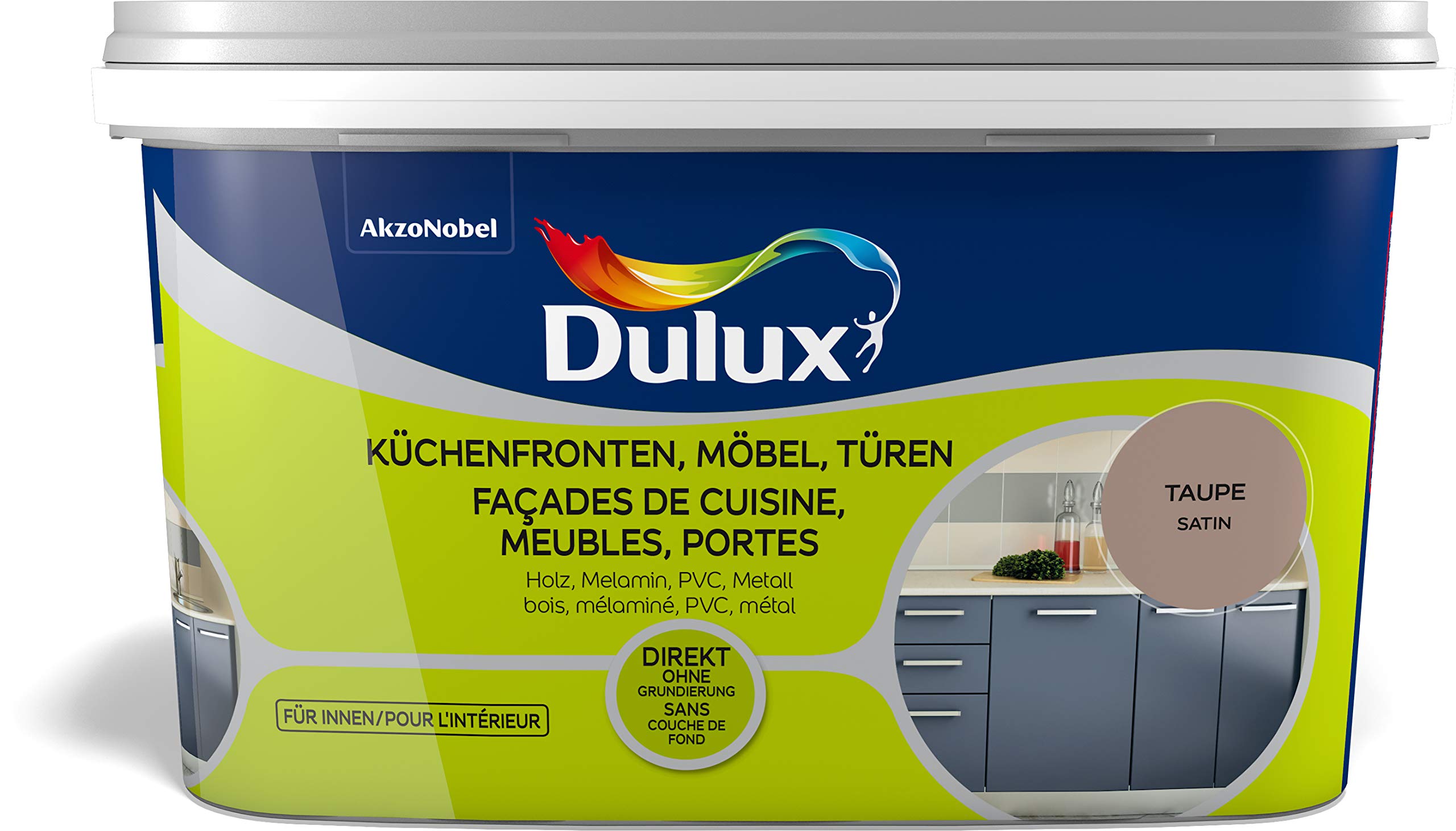 Dulux Fresh Up Farbe für Küchen, Möbel, Türen, 2L, taupe, seidenmatt, einfache Renovierung + Anwendung