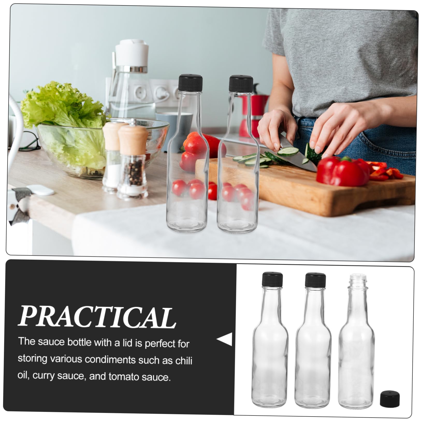 PRETYZOOM 6 Stück 150ml Glasflaschen mit Deckel für Soßen und Dressing