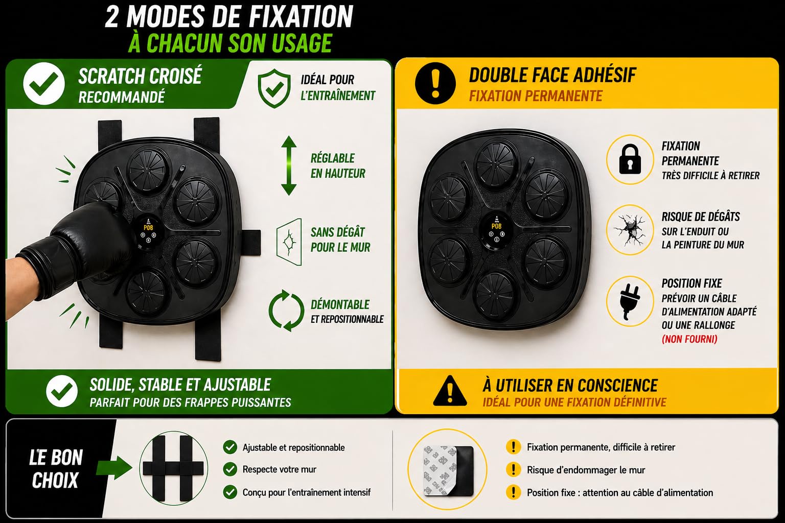 Machine de Boxe Musicale Bluetooth Adulte – Entraînement Réflexe et Cardio – Tutoriel MMA Inclus – 9 Modes & 9 Vitesses – Gants Inclus – Mandobu