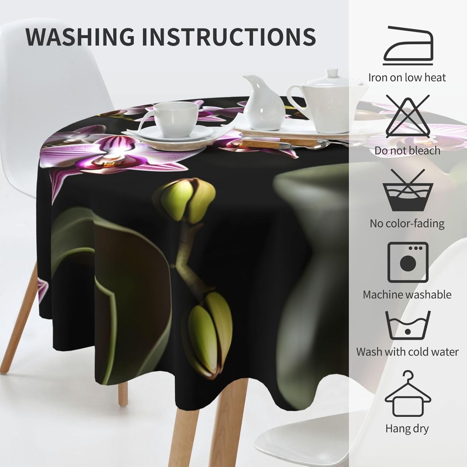 Bell Orchid Pattern Print Wrinkle Free Dining Table Cover for Birthday Party Farmhouse Tablecloths Up to 60 x 60 Inches