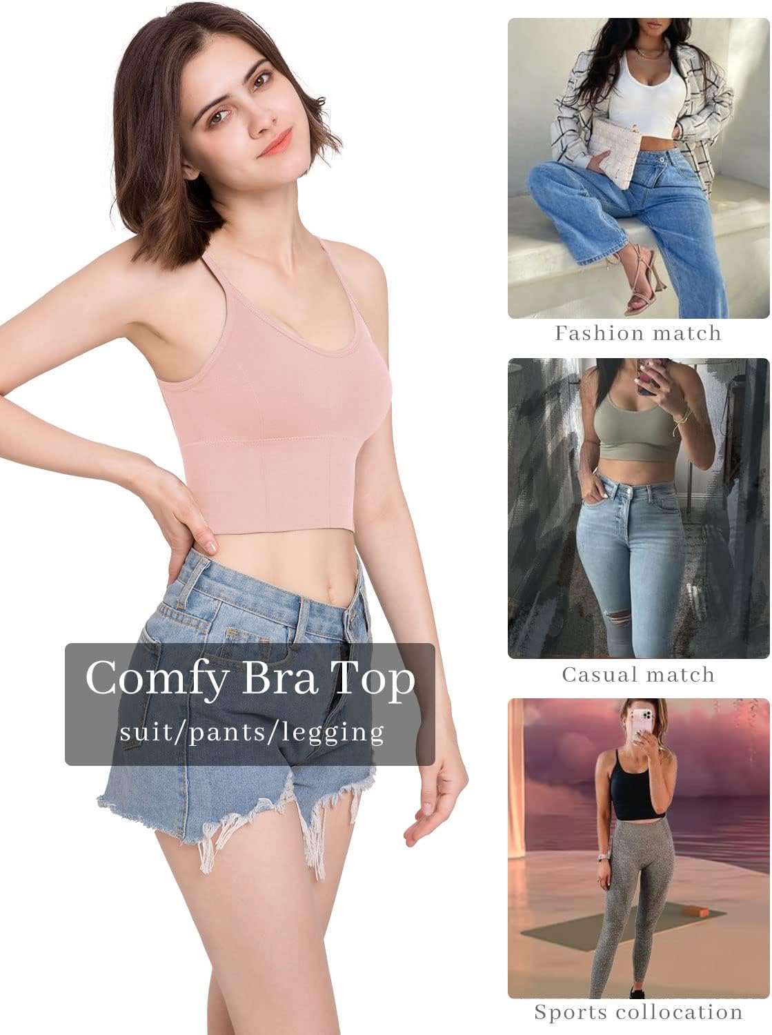 Eleplus 4 Pieces Comfy Sleep Bra for Women Cami Lounge Bra Wirefree Padded Bralettes Longline Pack of 4 - Image 3