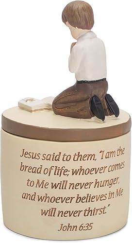 Miniatura 3 de Dicksons Caja de recuerdo de 5 pulgadas con piedra de resina para niño rezando de la primera comunión