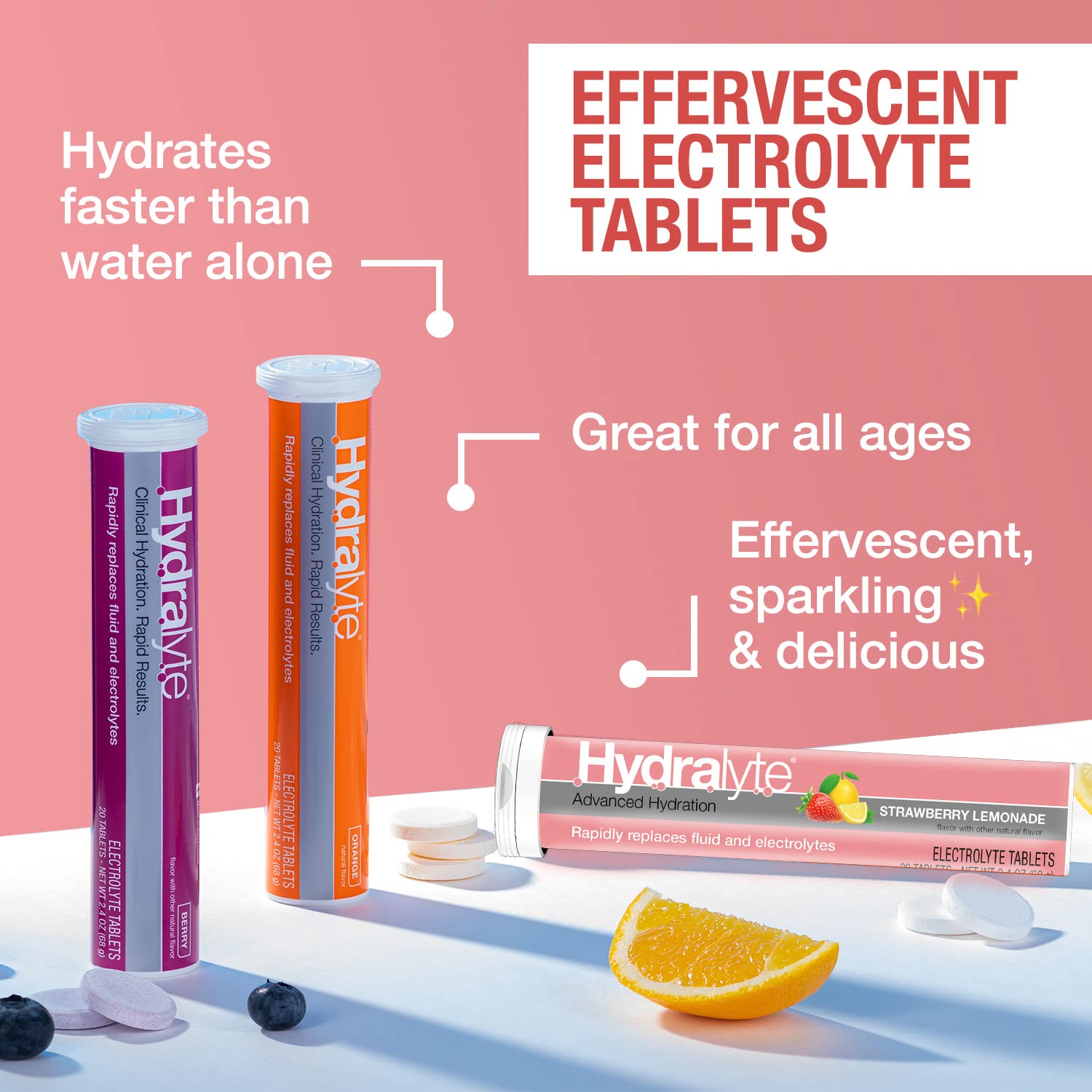 Hydralyte Electrolyte Drink Tablets Effervescent Hydration Tablets Workout, Cold & Flu