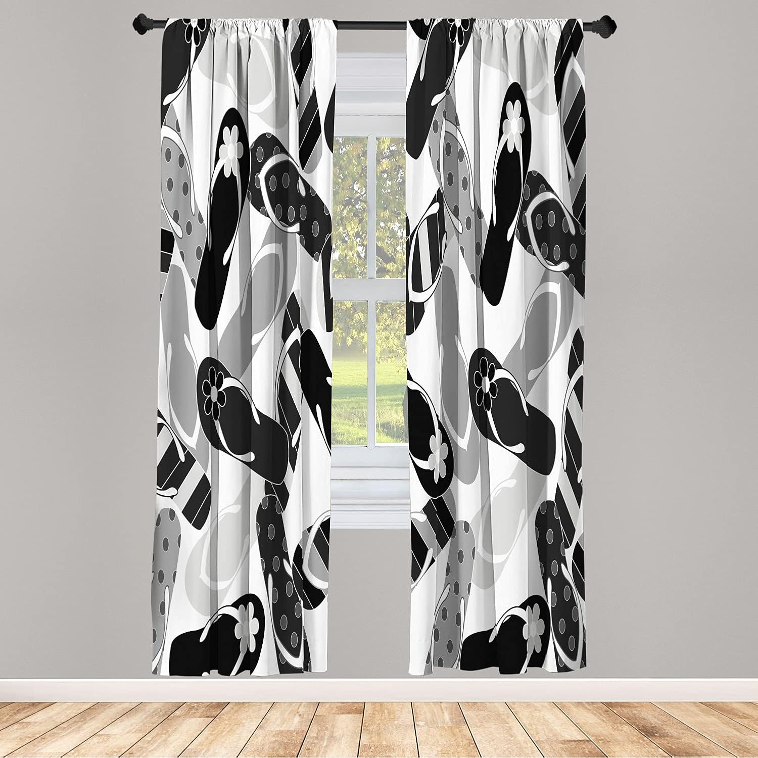 Ambesonne Summer Window Curtains, Colorful Bunch Flip Flops Sandals Pattern Relax Holiday Sunbath Theme Groovy, Lightweight Decorative 2-Panel Set & Rod Pocket, Pair of - 28" x 84", Charcoal Grey