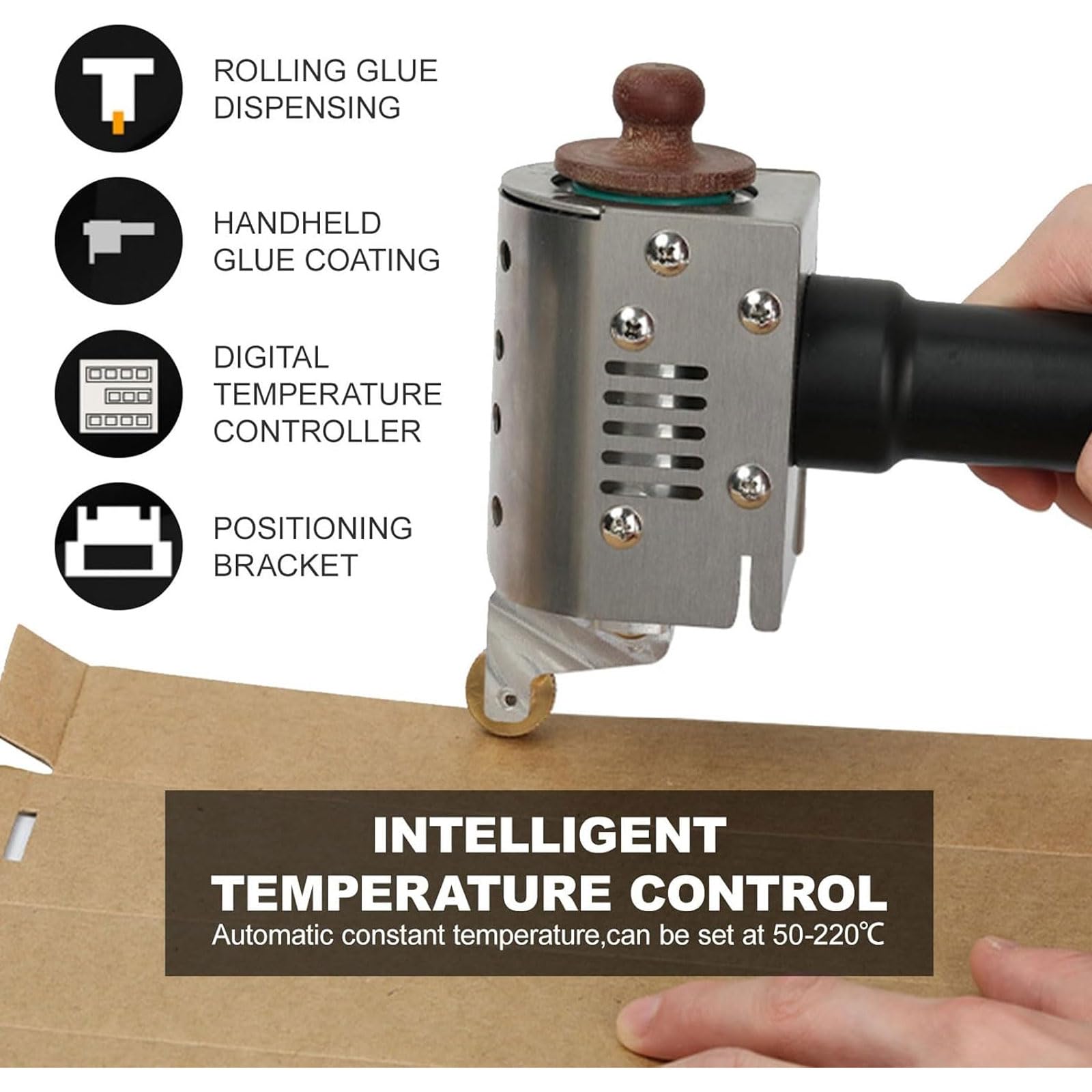 Kommerzieller Schmelzkleberspender, 200 W einstellbare Temperatur 50-220 ℃ mit mehreren Beschichtungsköpfen, ideal für Industrieverpackung und Logistik