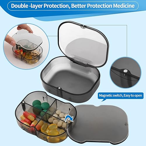 Miniatura 4 de Daily Pill Organizer, 4 Compartments Portable Pill Box with Moisture-Proof Design, Cute Medicine Organizer to Hold Vitamin, Fish Oil, Supplements
