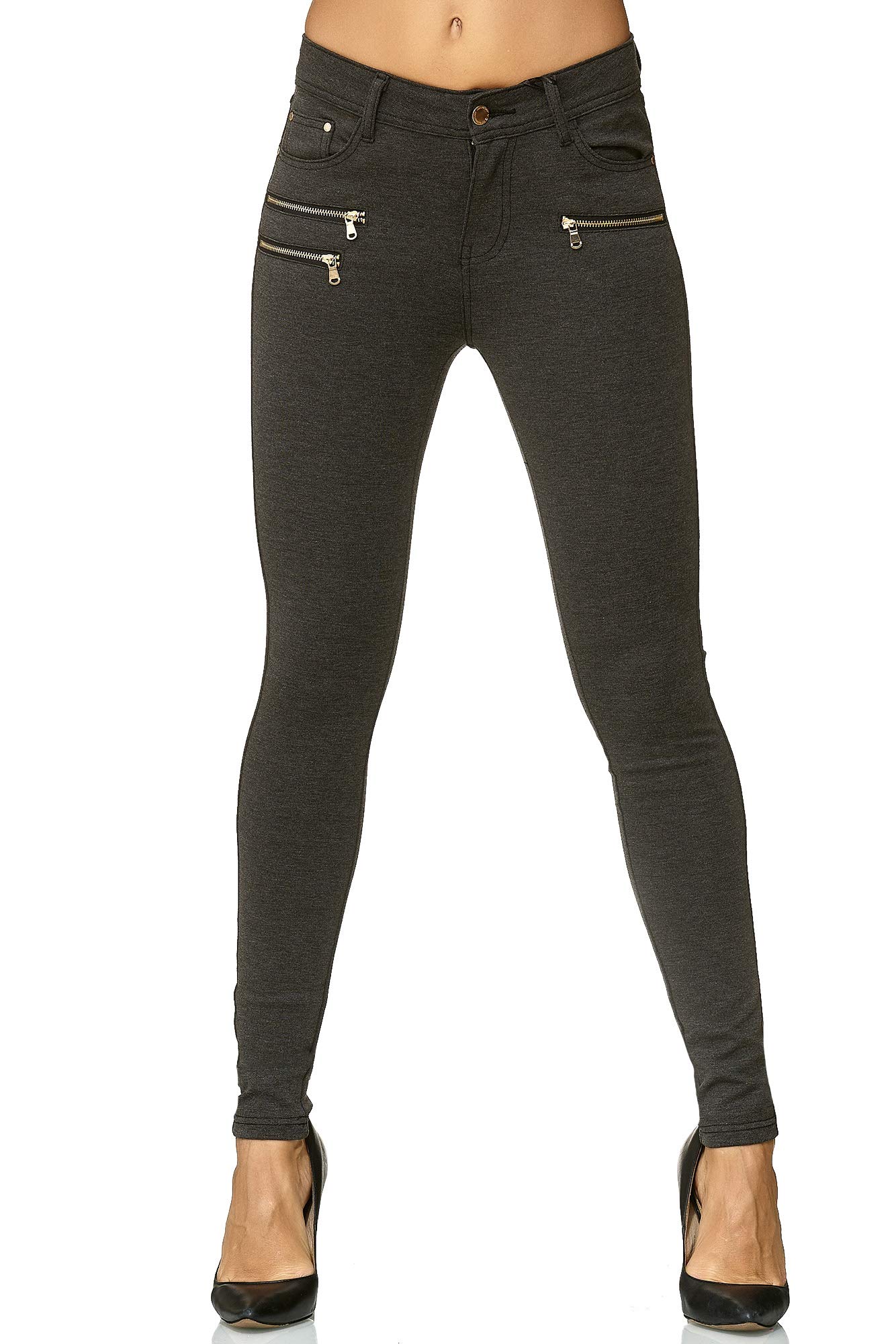 Elara Damen Stretch Hose Skinny Fit Jegging Chunkyrayan H86-6 Dk.Grey 50 (5XL)