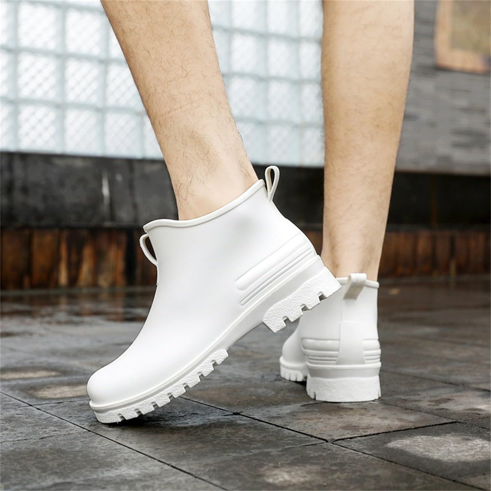 Bottes de pluie pour femme, bottines simples de couleur unie, bottes basses en caoutchouc imperméables antidérapantes, chaussures à enfiler pour les loisirs, bottes de travail en plein air, bottes de