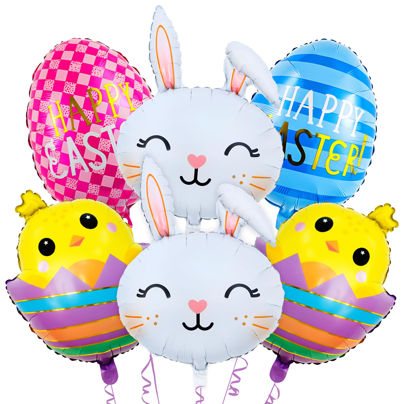 6PCS Easter-Bunny Balloons Rabbit Head Foil Balloons Easter Eggs Easter Mylar Bunny Birthday Party Supplies Decorations