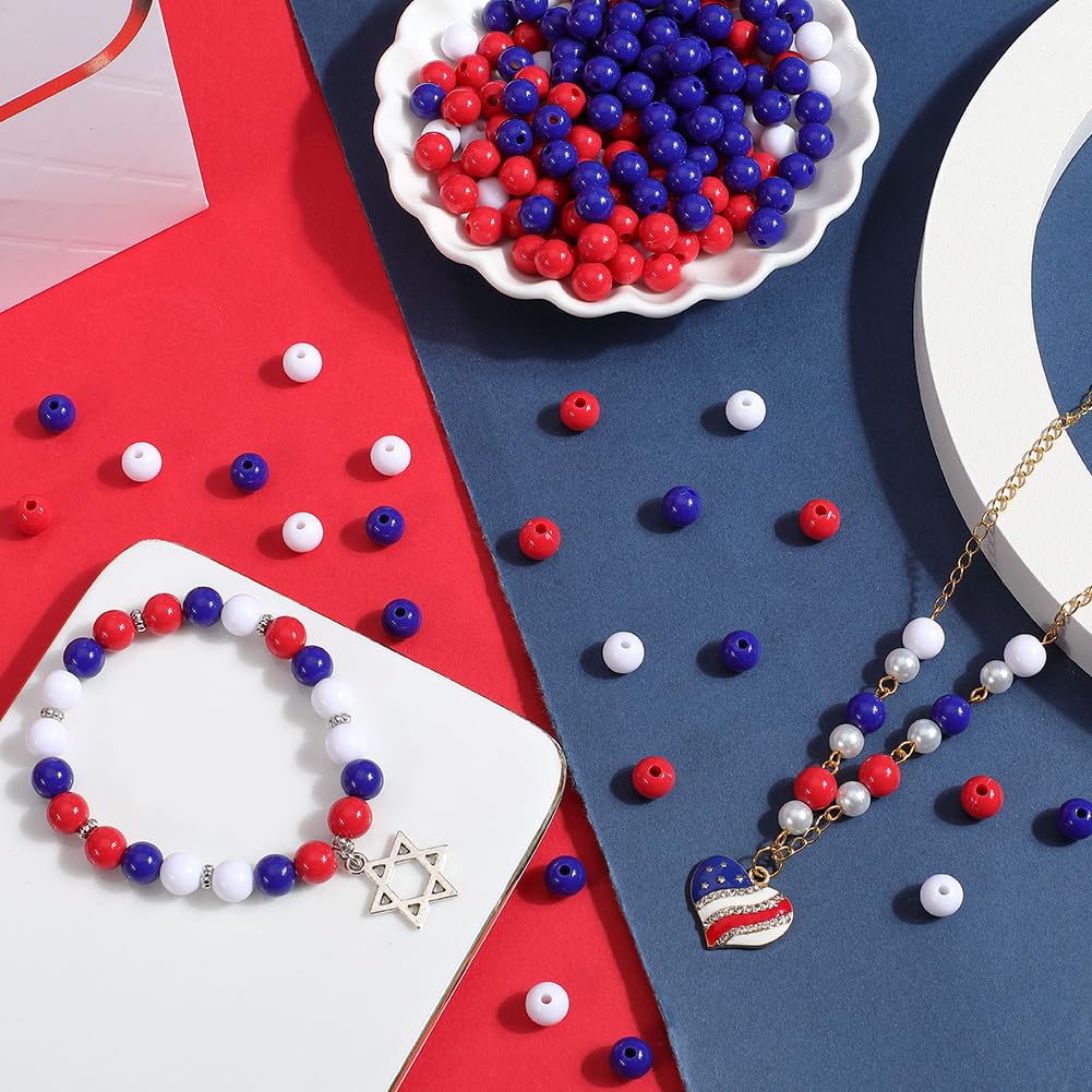 SOFPLATE 500Pcs 8mm Red White Blue Beads Smooth Acrylic Beads Independence Day Small Round Ball Opaque Bubblegum Loose Spacer Bead for Jewelry Making Bracelets Necklaces Earrings Supplies DIY Crafts - Image 4