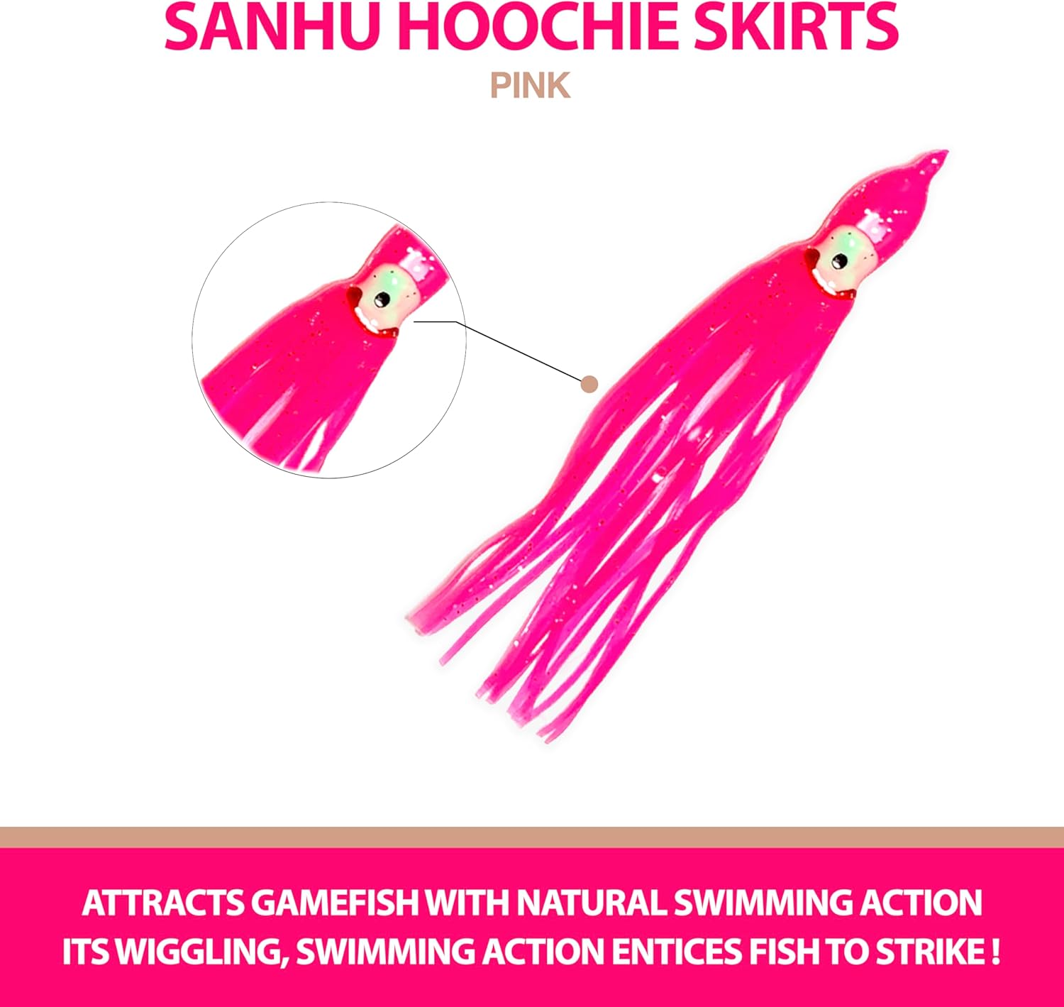 4-3/4" Trolling Squid Skirts, 40 Pcs Pink Hoochie Bait Lures Unrigged, for Saltwater Big Game Fishing, Includes Soft Plastic Bodies, Ideal for Salmon, Tuna, Mahi & Offshore Trolling